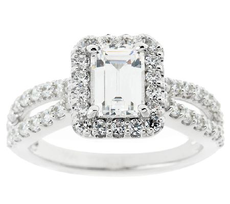 Epiphany Diamonique Emerald Halo Ring - QVC.com