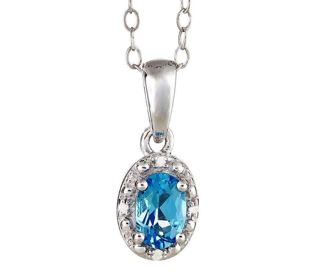 Sterling Oval Gemstone Pendant w/ Diamond Accent & Chain