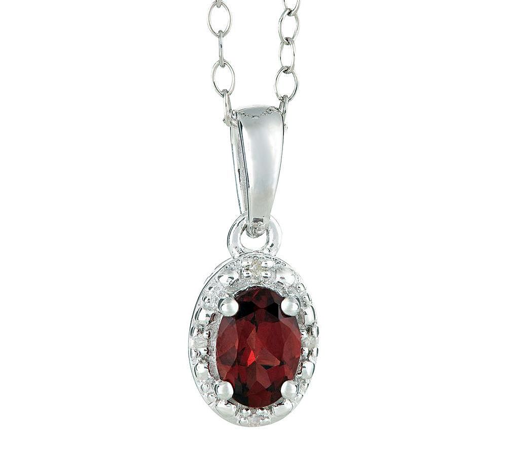 Sterling Oval Gemstone Pendant w/ Diamond Accent & Chain