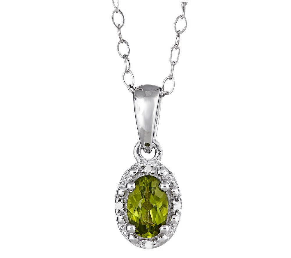 Sterling Oval Gemstone Pendant w/ Diamond Accent & Chain