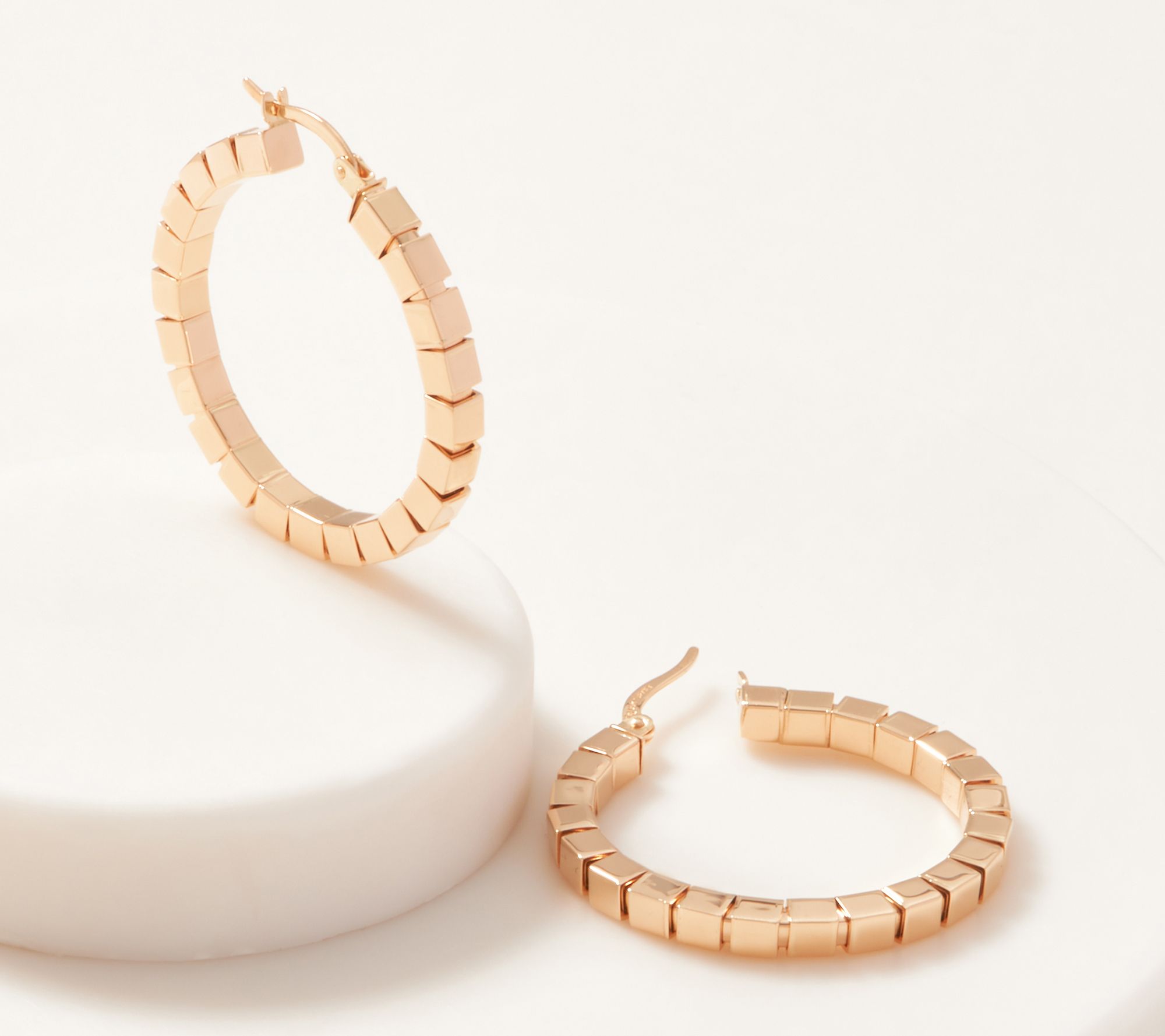  EternaGold Shiny Cube 1-1/2" Hoop Earrings, 14K Gold - J365989