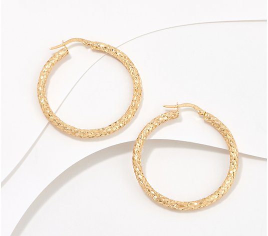 Denary Gold Textured 1-1/2" Hoop Earrings, 10K Gold 2.4g