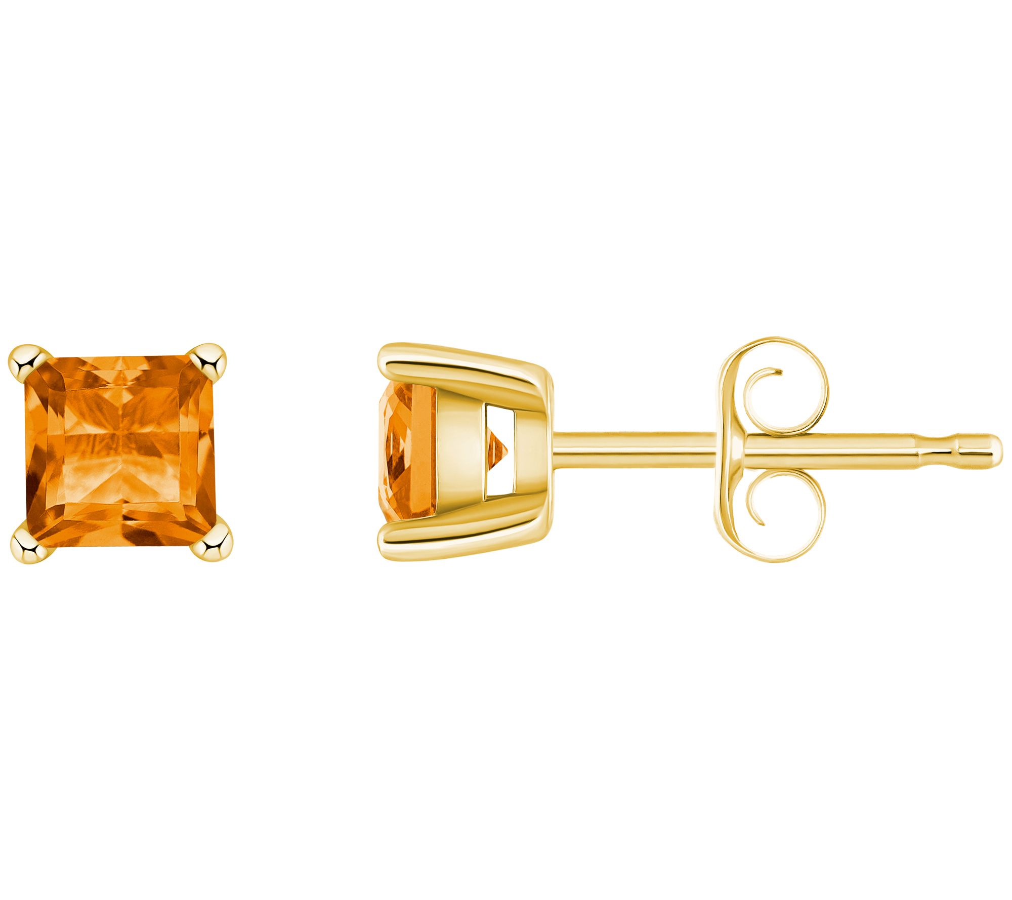 14K Gold Princess Cut 0.60 cttw Citrine Stud Earrings