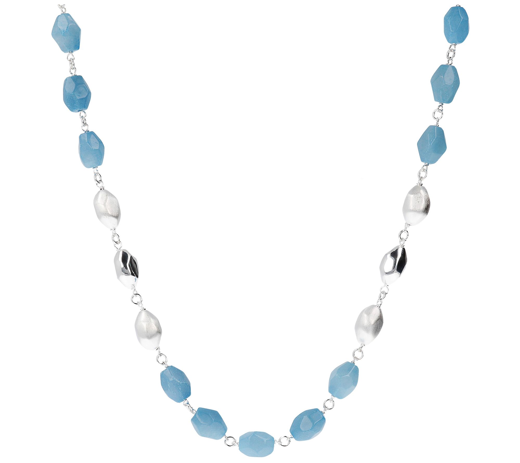 Italian Silver 24" Magnetic Blue Quartzite B ead Necklace