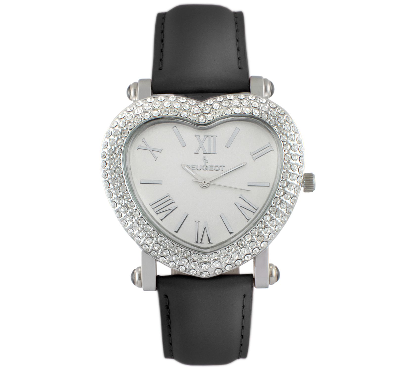 Peugeot Women's Stainless Heart-Shaped CrystalLeather Watch - QVC.com