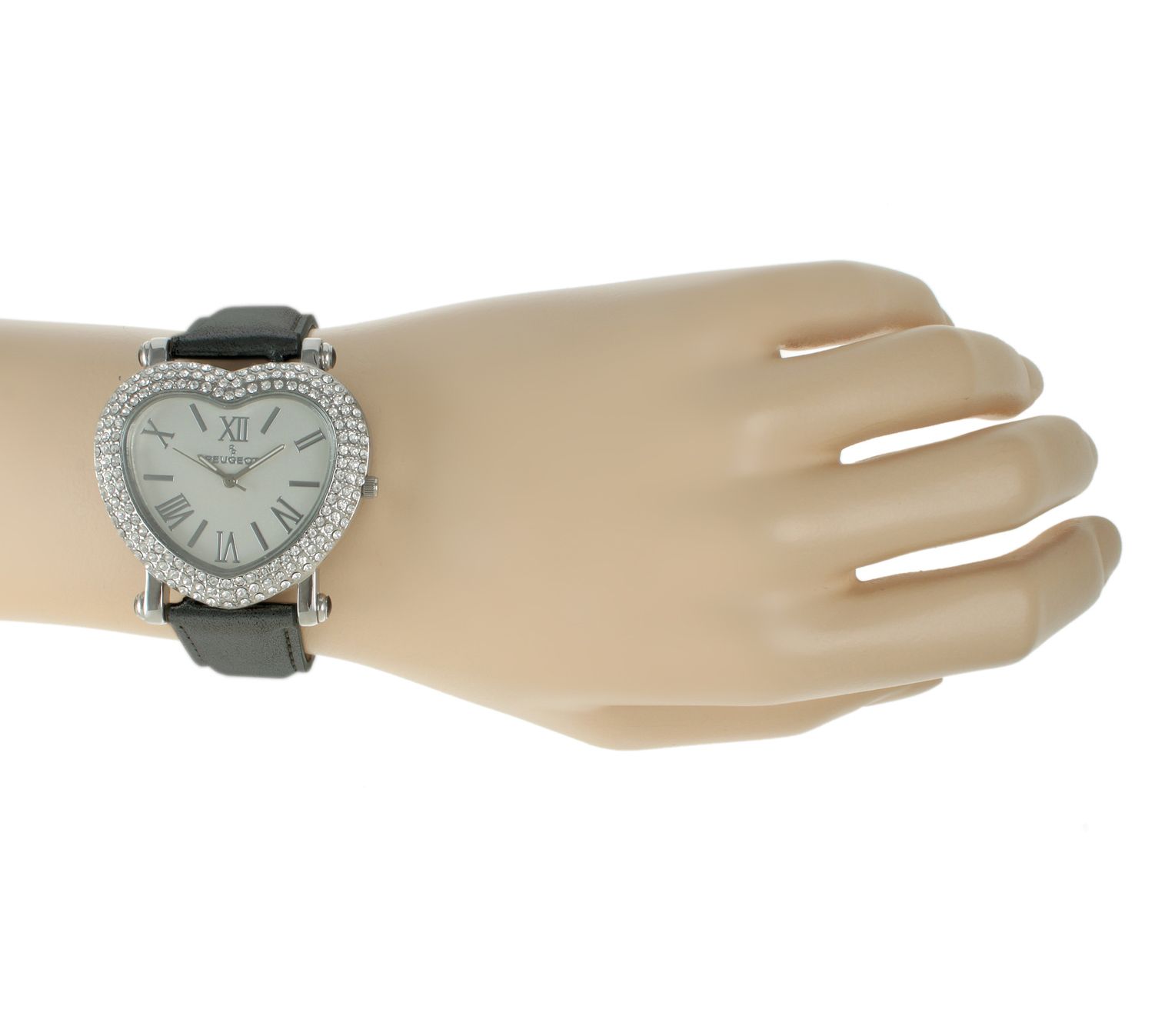 Peugeot Women's Stainless Heart-Shaped CrystalLeather Watch - QVC.com