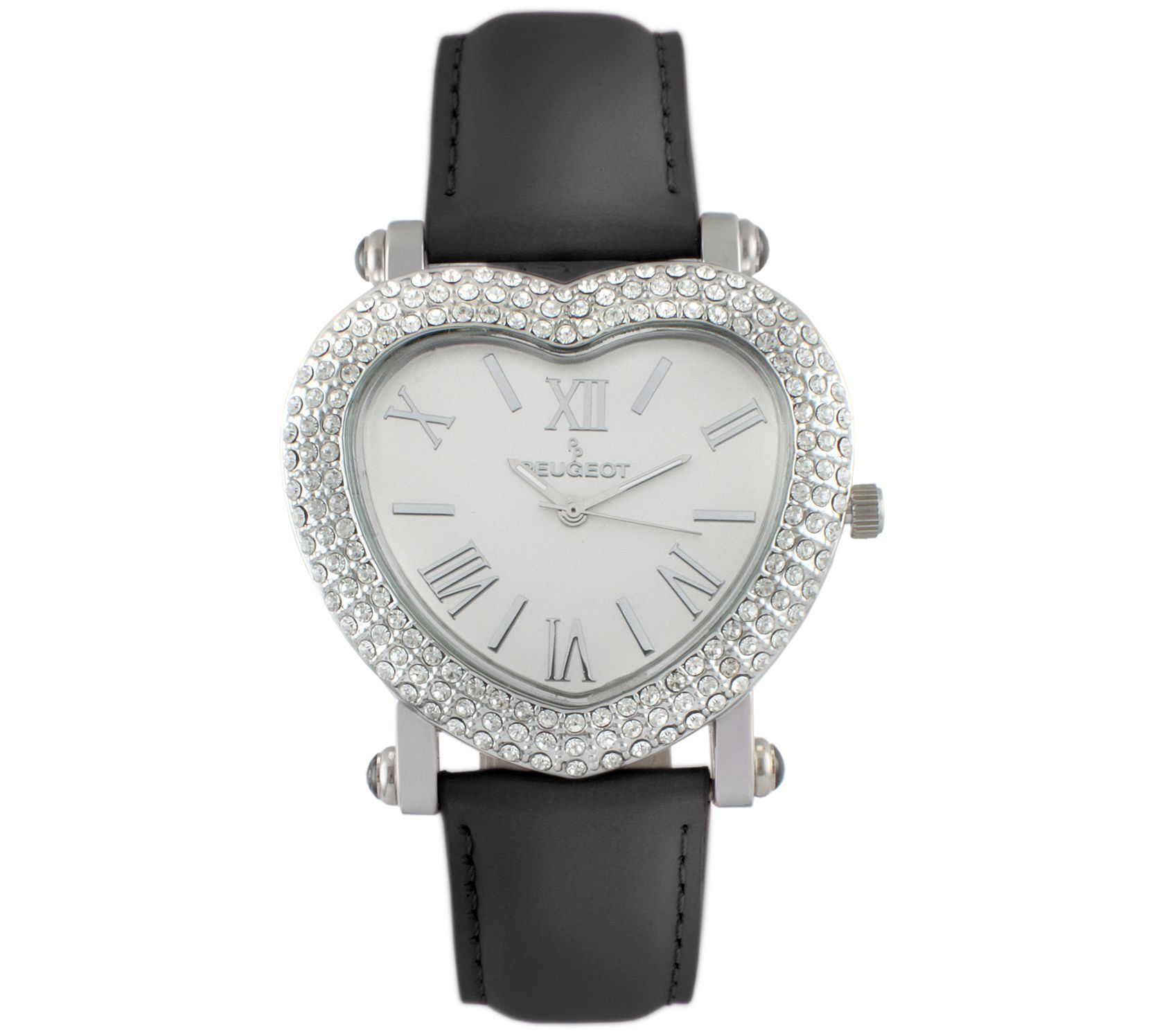 Peugeot Women's Stainless Heart-Shaped CrystalLeather Watch