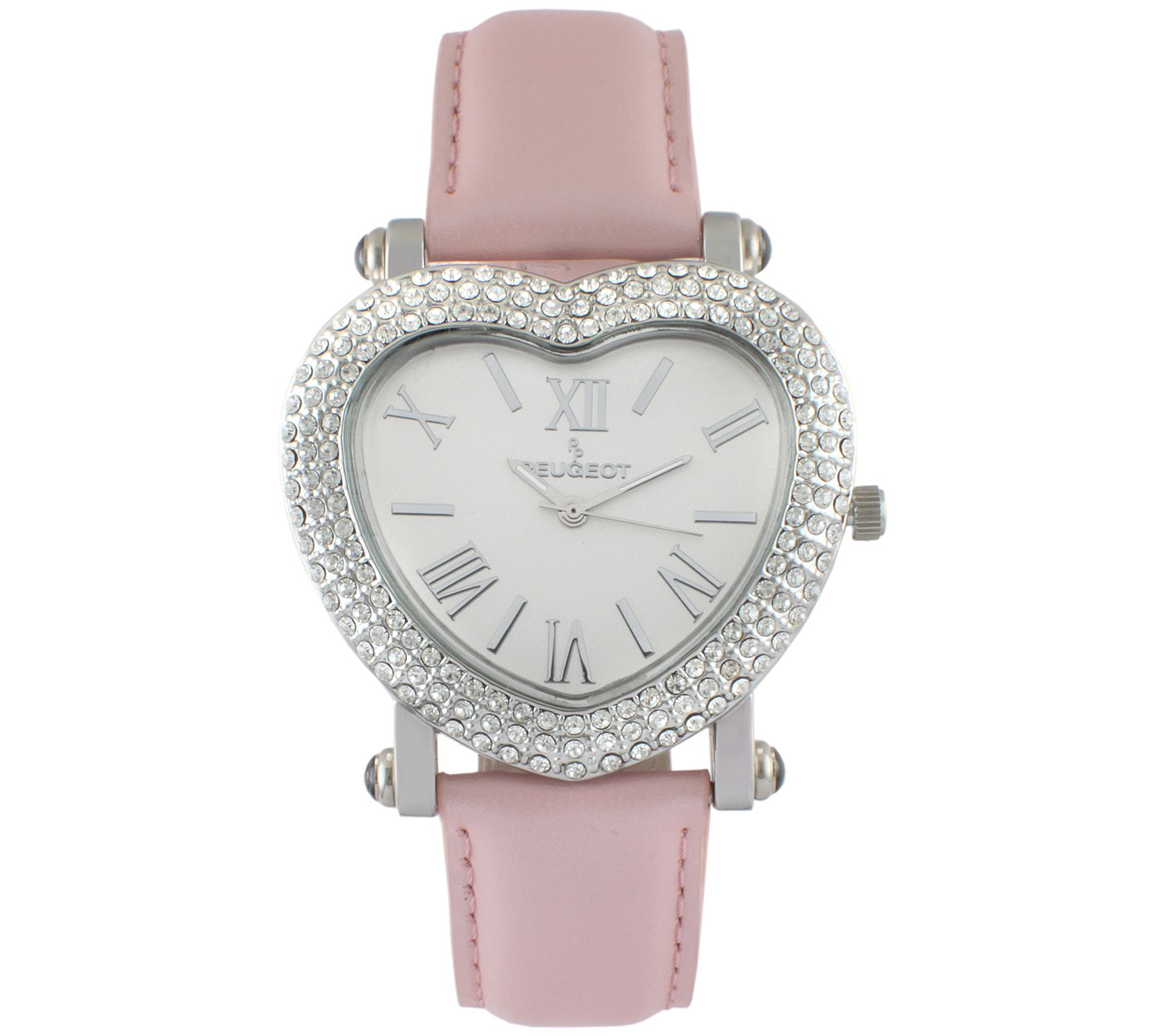 Peugeot Women's Stainless Heart-Shaped CrystalLeather Watch