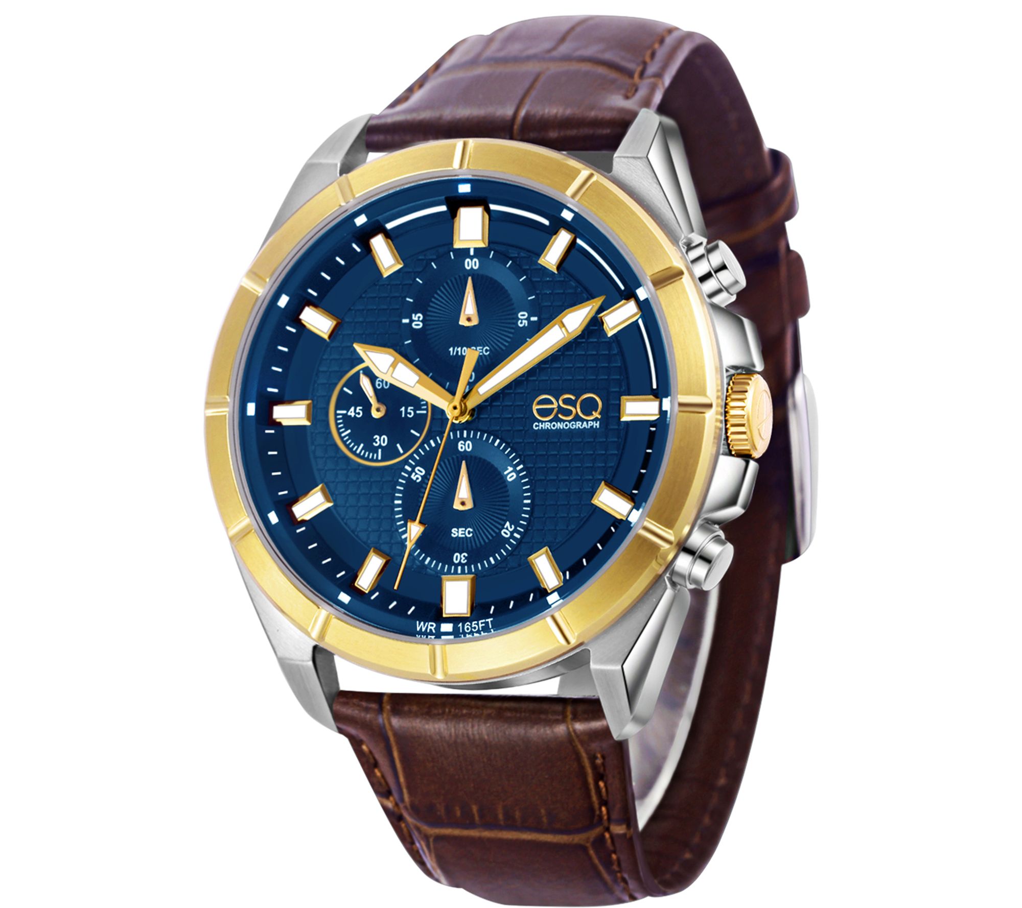 ESQ Men's Stainless Chronograph Watch, LeatherBand - QVC.com