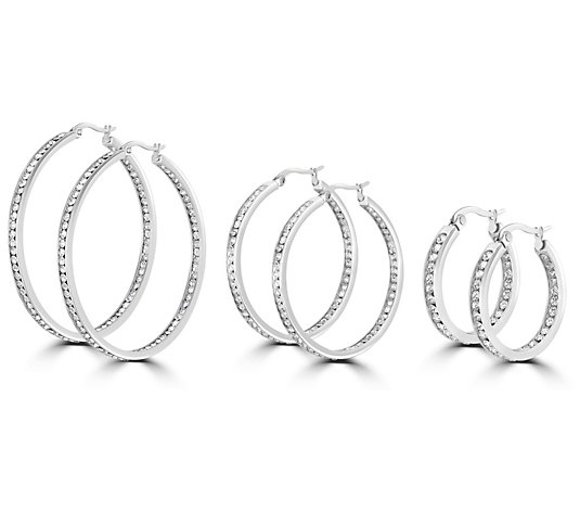 Steel by Design Set of 3 Inside-Out Hoop Earrin gs