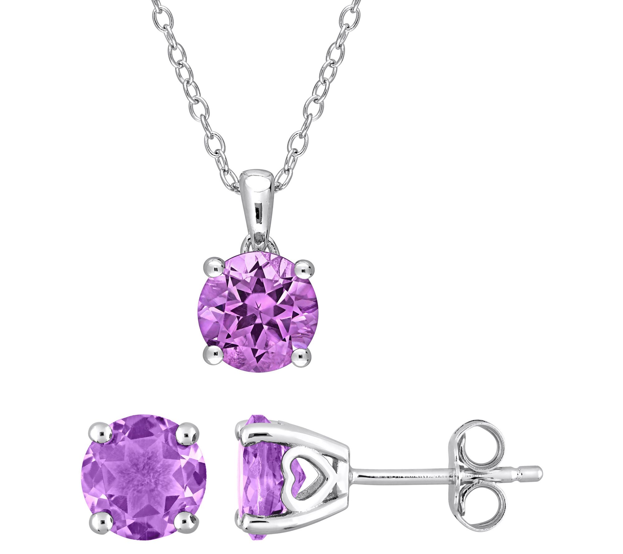 Affinity Gems Amethyst Earrings & Necklace Set, Sterling
