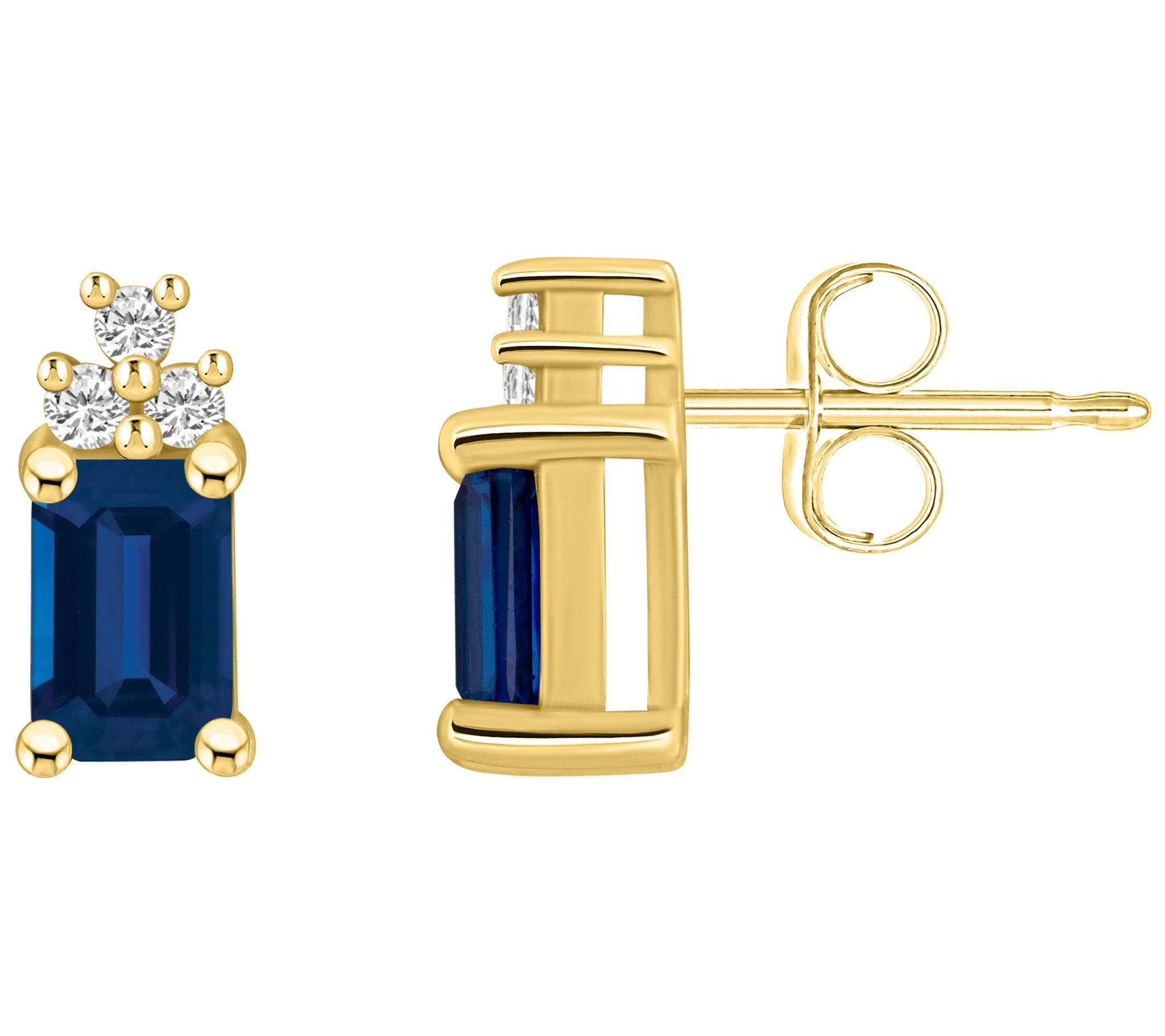 Affinity Gems 14K Gold Emerald Cut Gemstone Diamond Studs