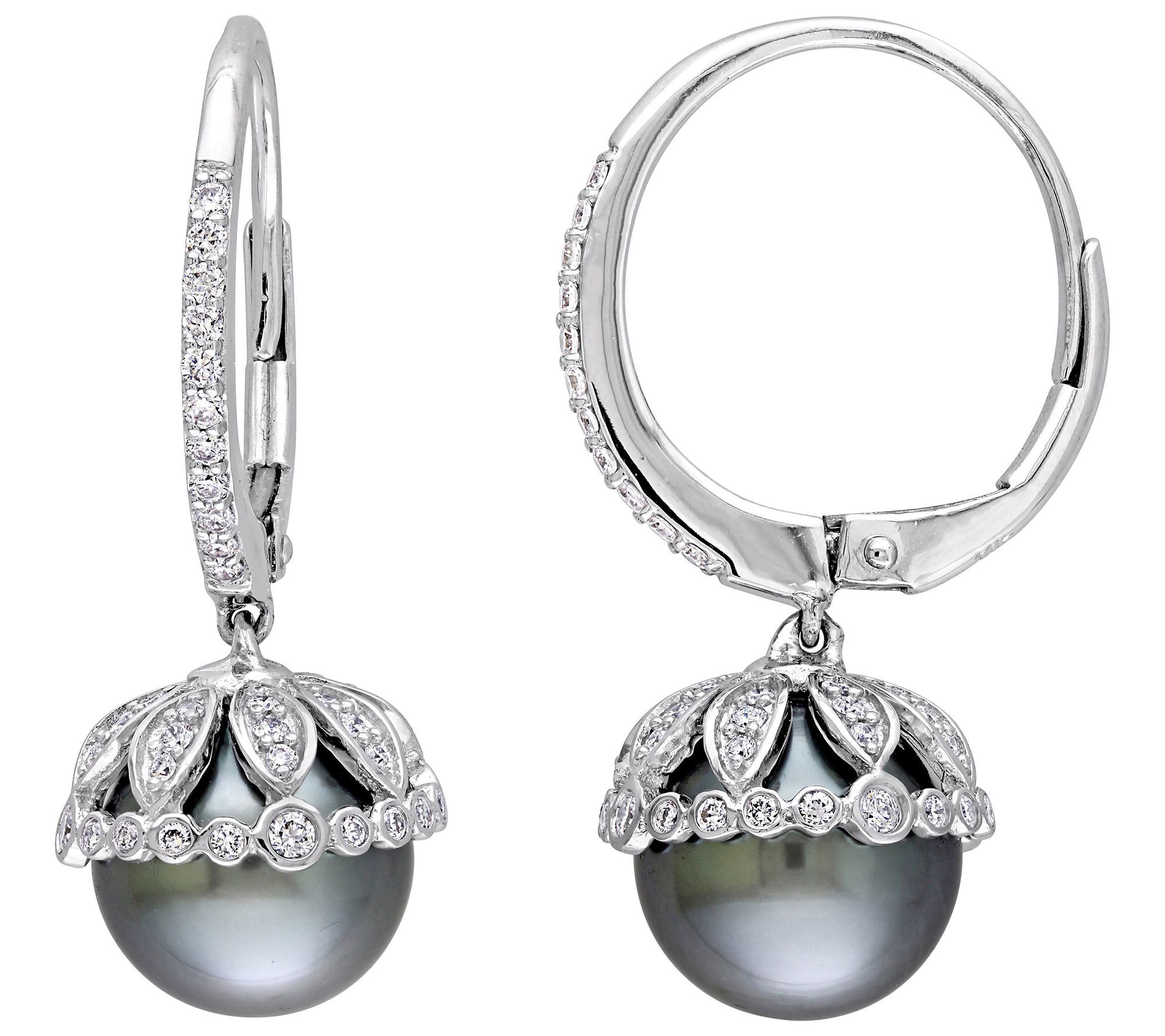 Bellini Tahitian Pearl & Diamond Earrings,14K White Gold