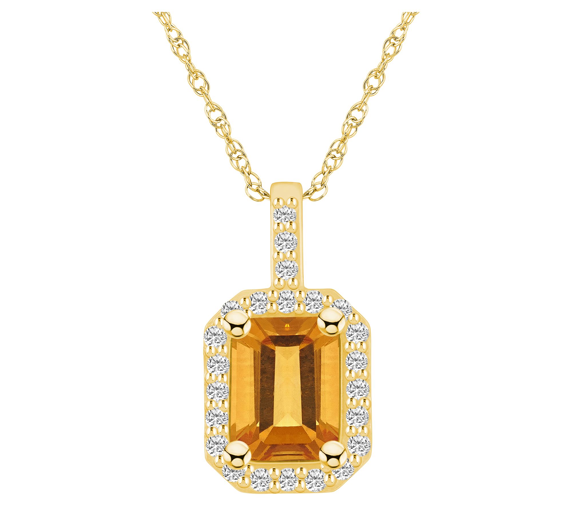 Affinity Gems Gemstone & Diamond Halo Pendant w / Chain, 14K