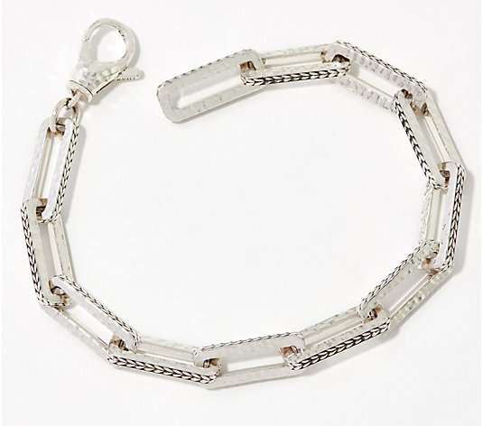 JAI Sterling Silver Textured Paperclip Bracelet