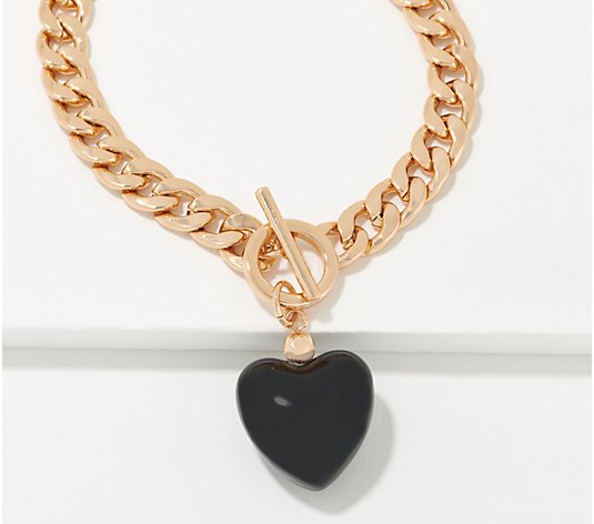 Attitudes by Renee Cuban Chain Toggle Necklace w/Resin Heart