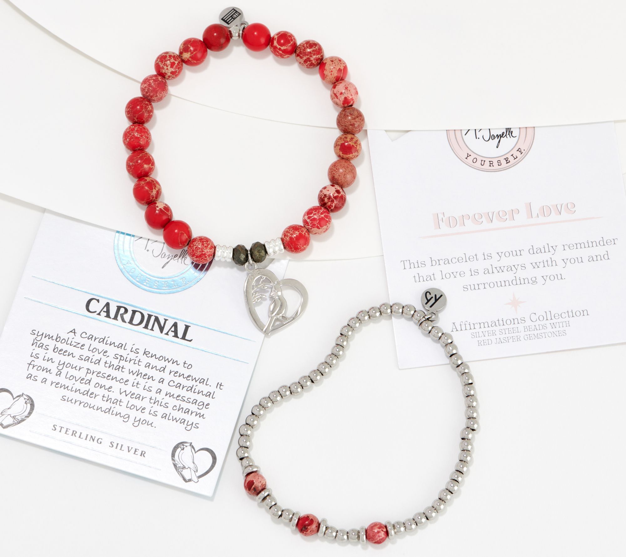 T. Jazelle Gemstone Charm & Affirmation Bracelet Stacker Set, SS