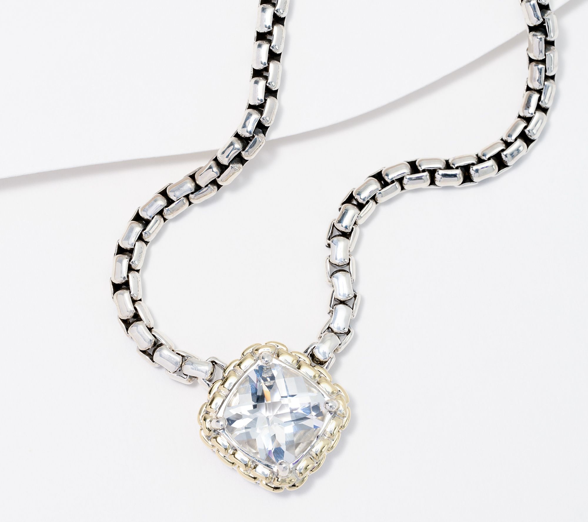 JAI Sterling Silver & 14K Cushion Cut Gemstone Necklace - QVC.com