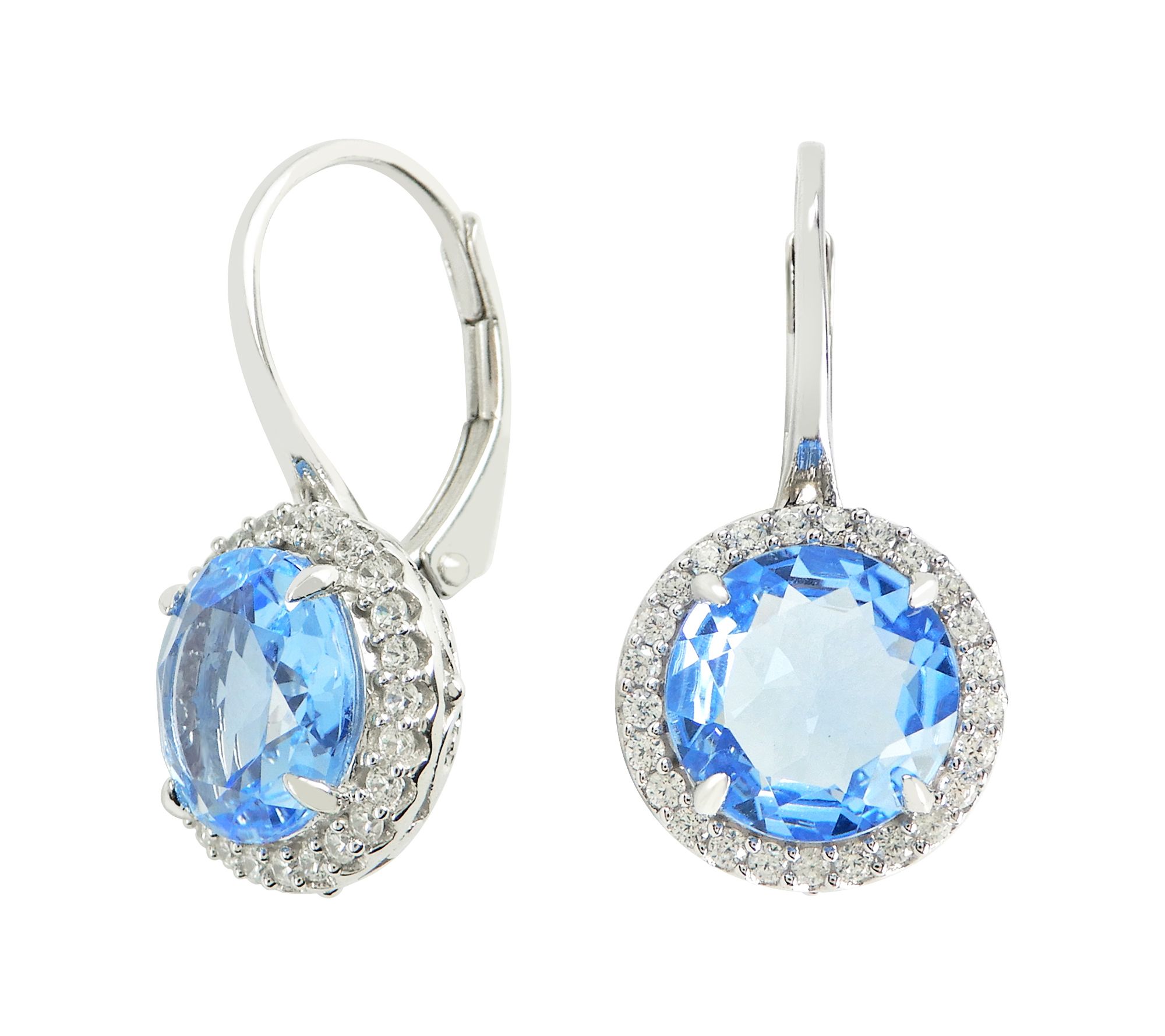 Diamonique Simulated Gemstone Halo Drop Earring s, Sterling