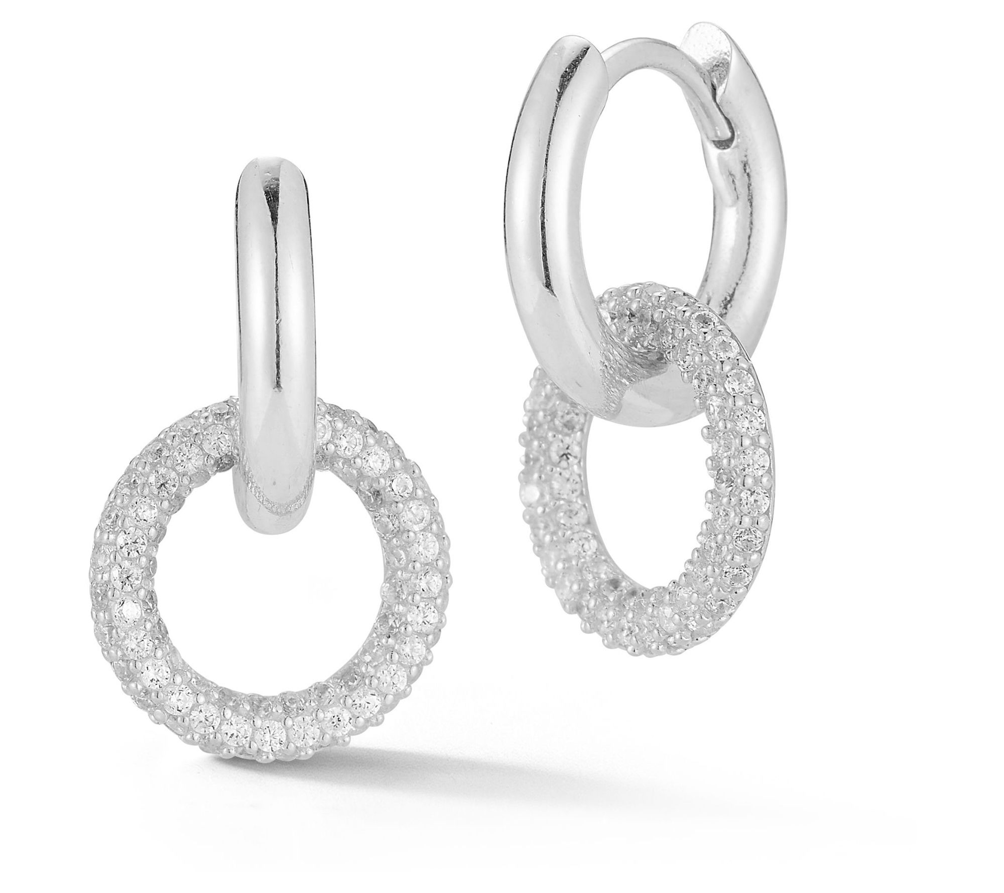 Sterlina Silver Pave Link Huggie Hoop Earrings, Sterling