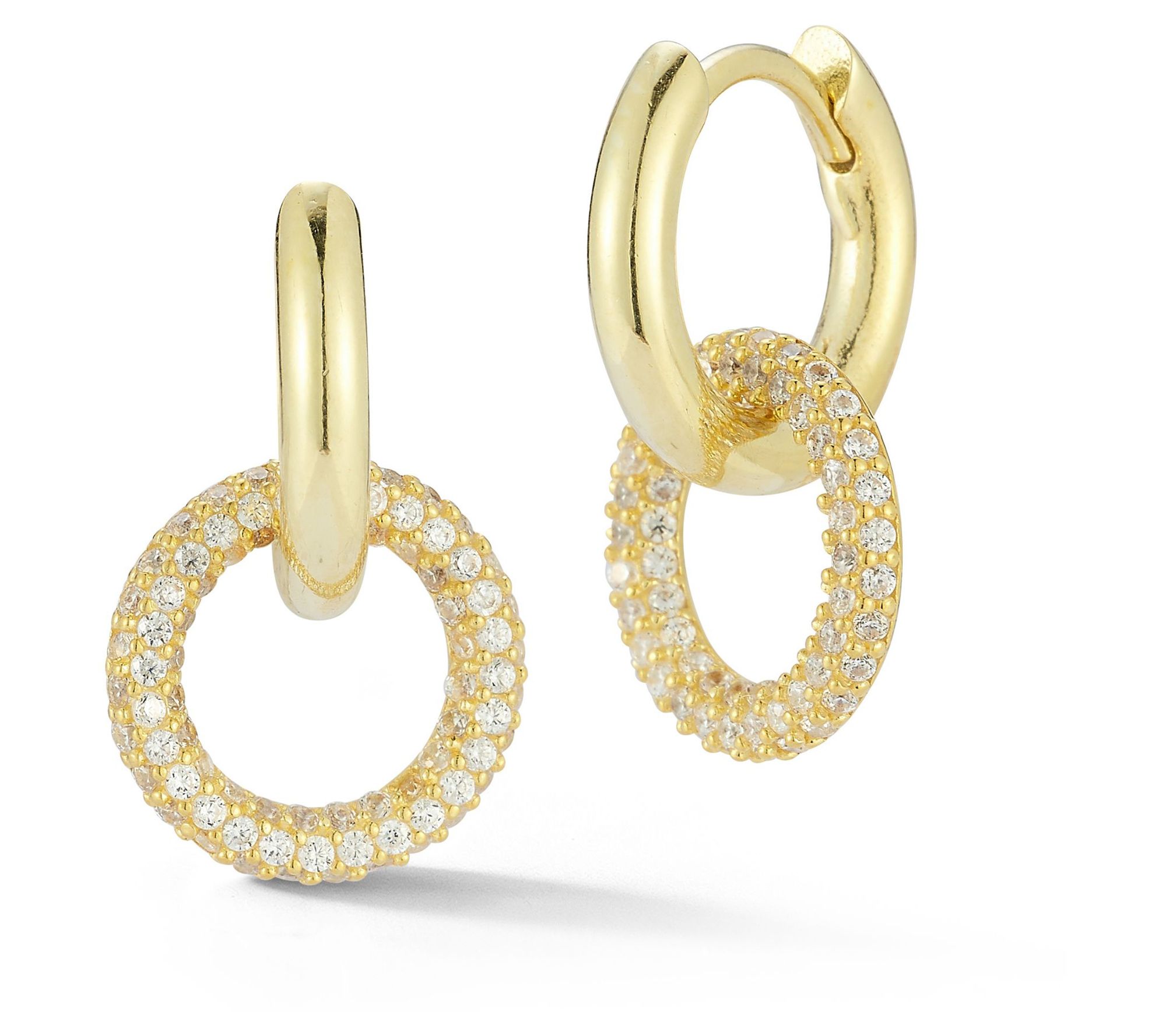 Sterlina Silver Pave Link Huggie Hoop Earrings, Sterling