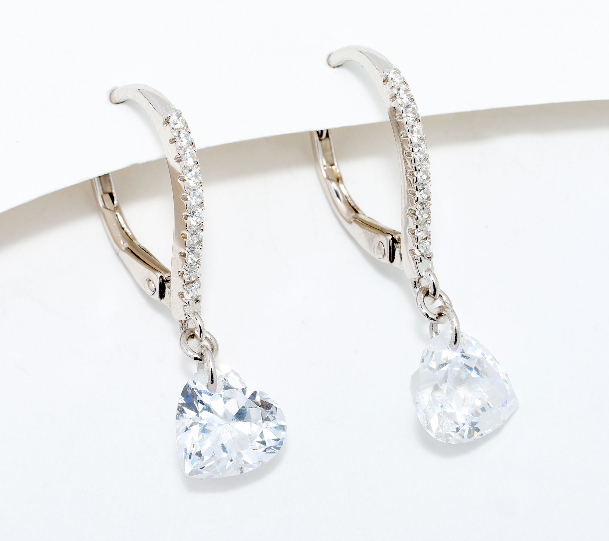 Diamonique Boxed Floating Heart Lever Back Earrings, SS