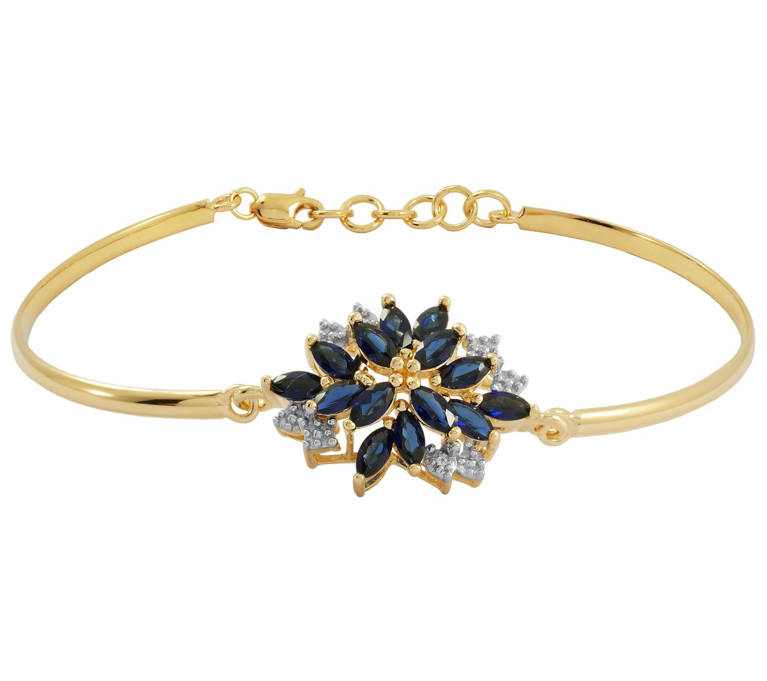  Affinity Gems Created Sapphire Floral Bracelet, 18K Plated