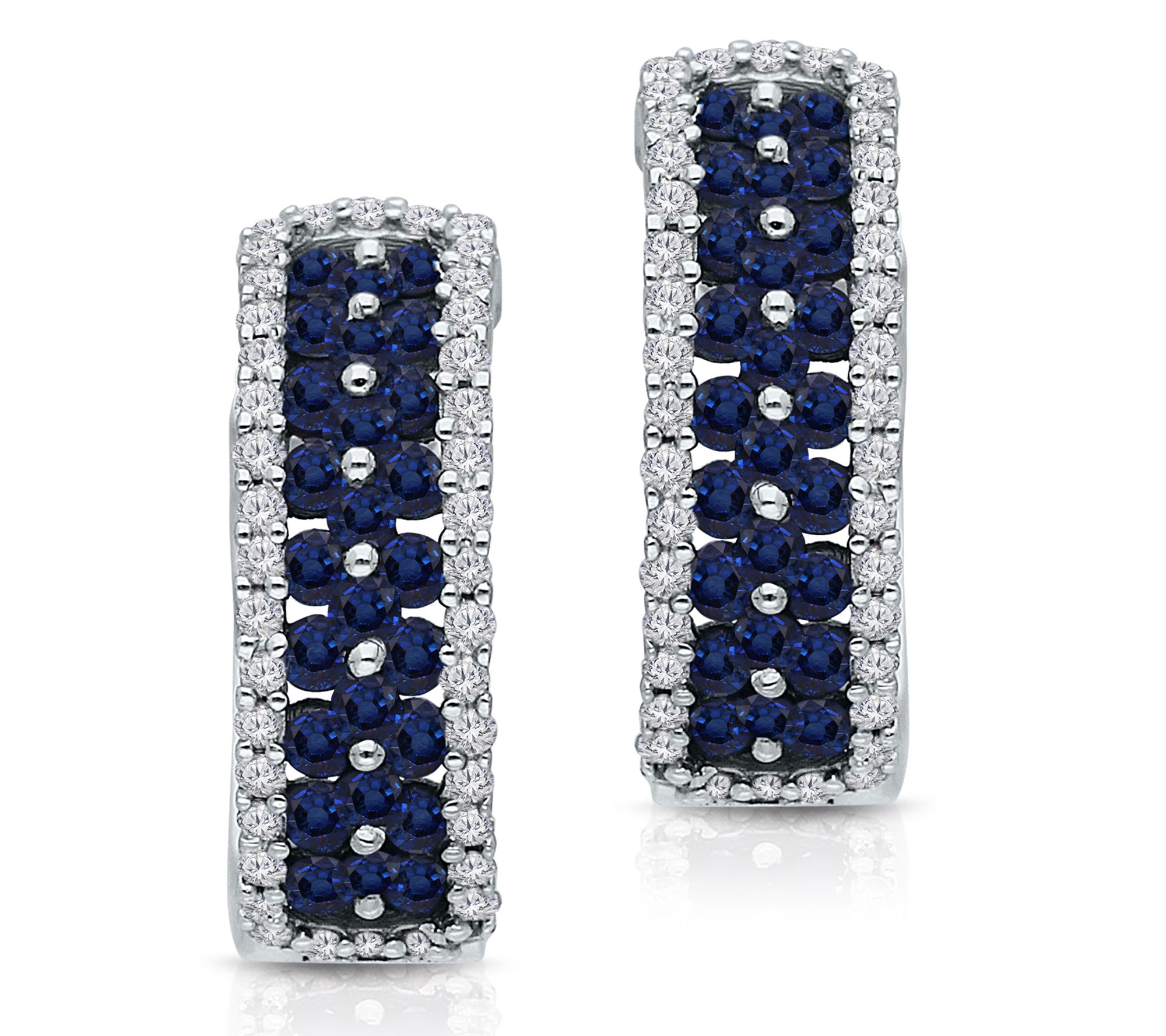 KALLATI Sapphire & Diamond Hoop Earrings, 14K White Gold