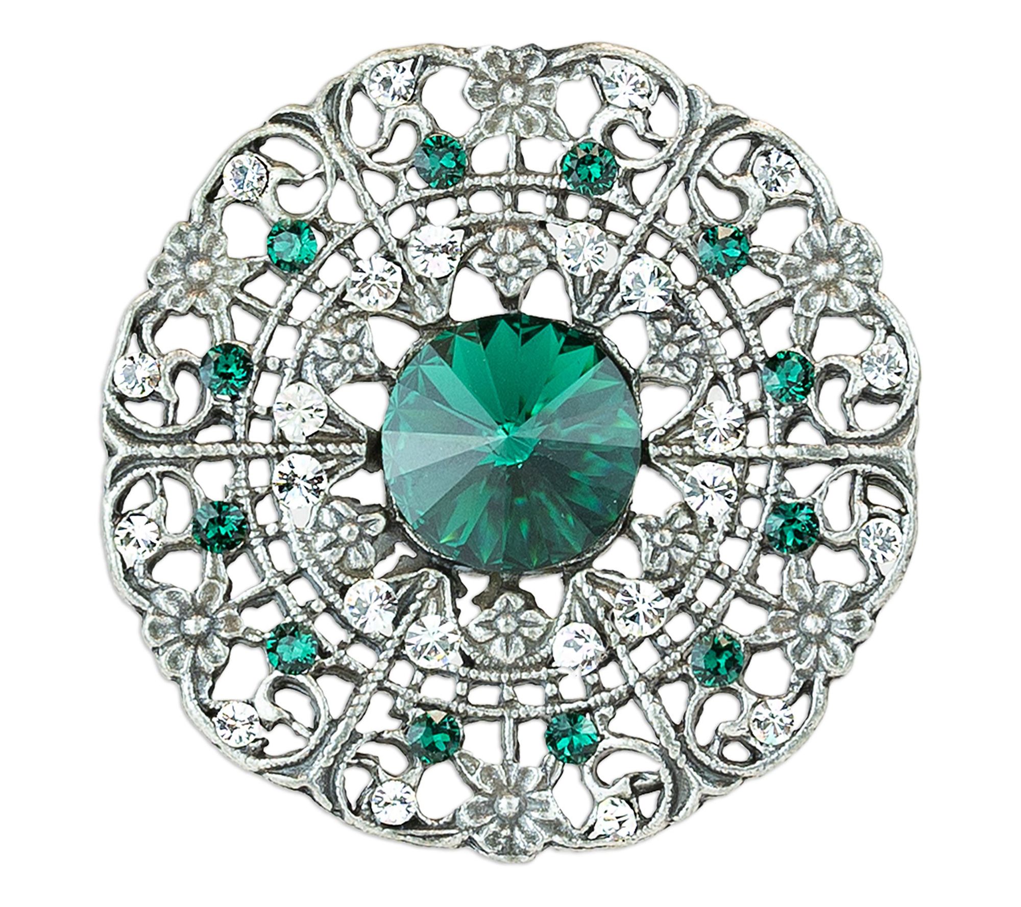 Anne Koplik Filigree Emerald Green Crystal DiscPin