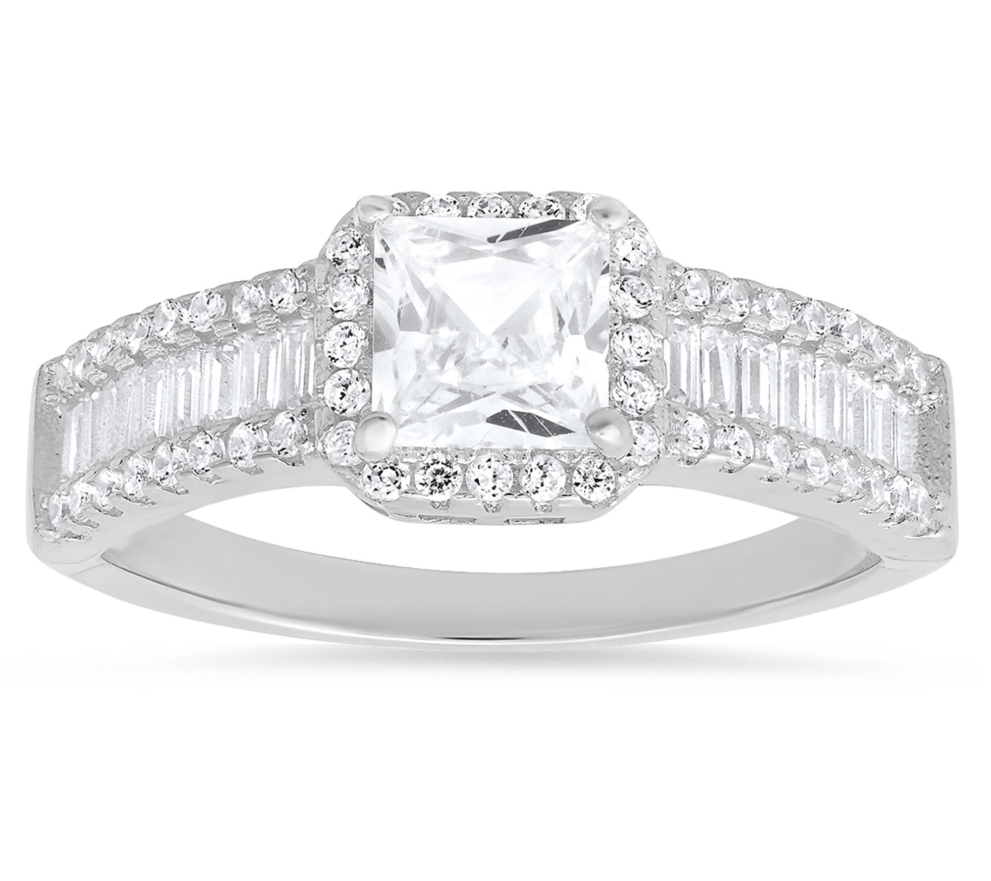 Diamonique 1.25 cttw Princess Cut Halo Ring, Sterling Silver