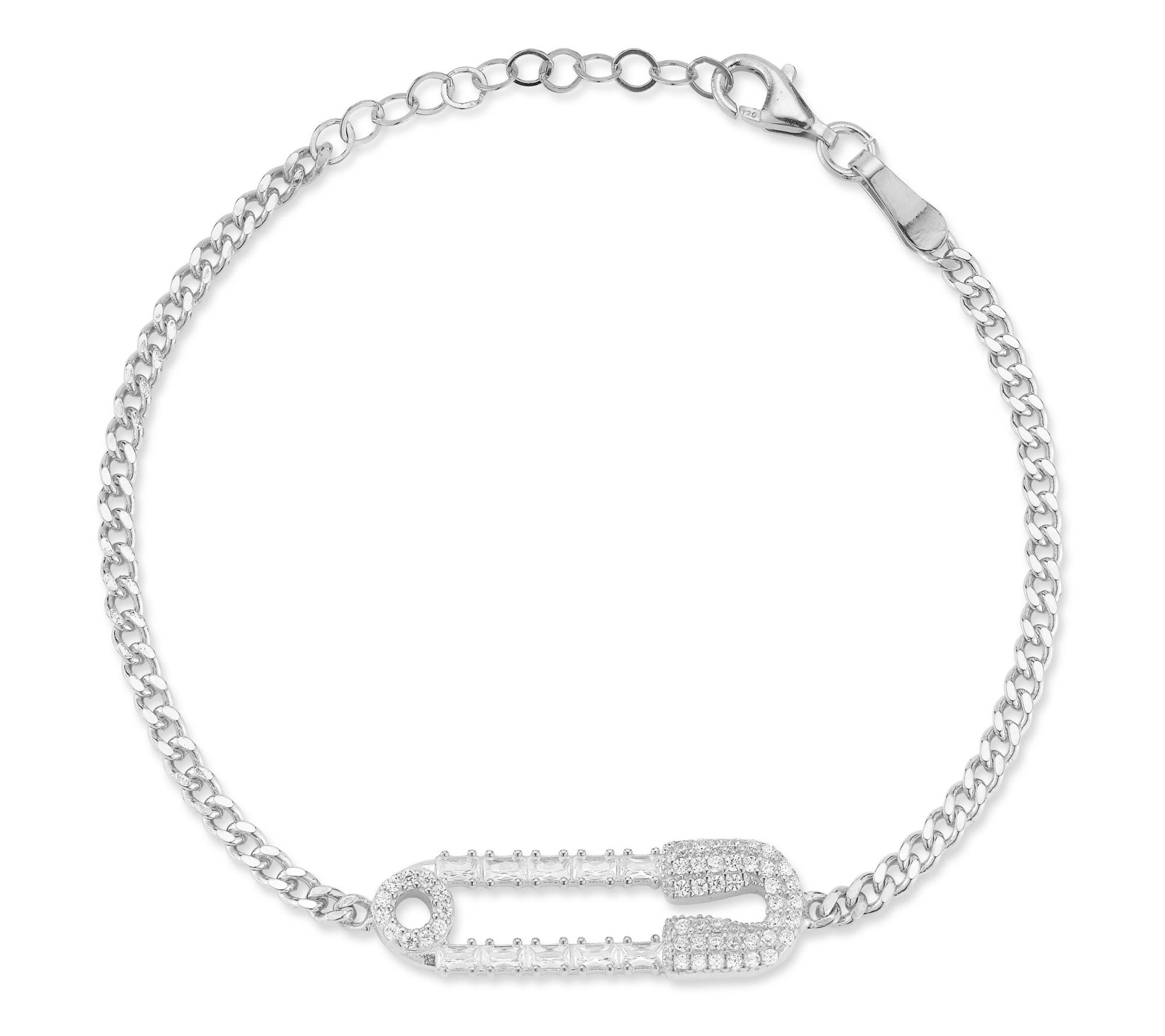 Sterlina Silver Pave Safety Pin Bracelet, Sterling