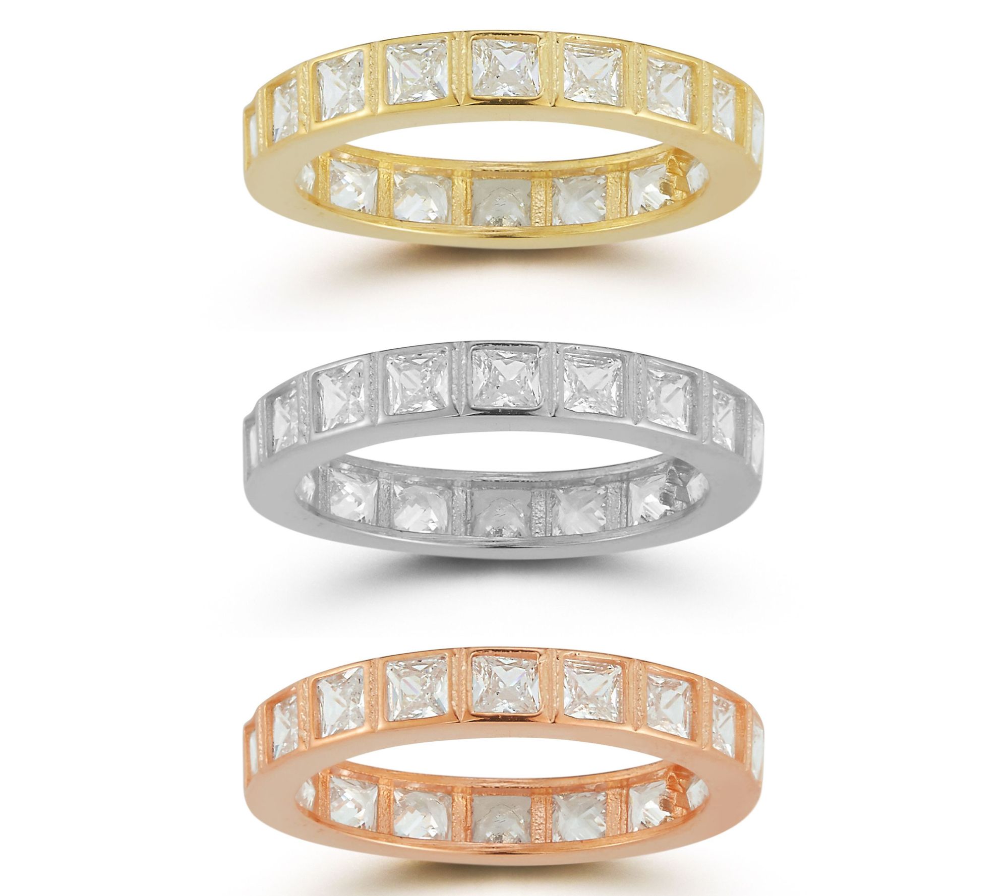 Sterlina Silver Set of 3 Princess-Cut EternityRings, Sterling