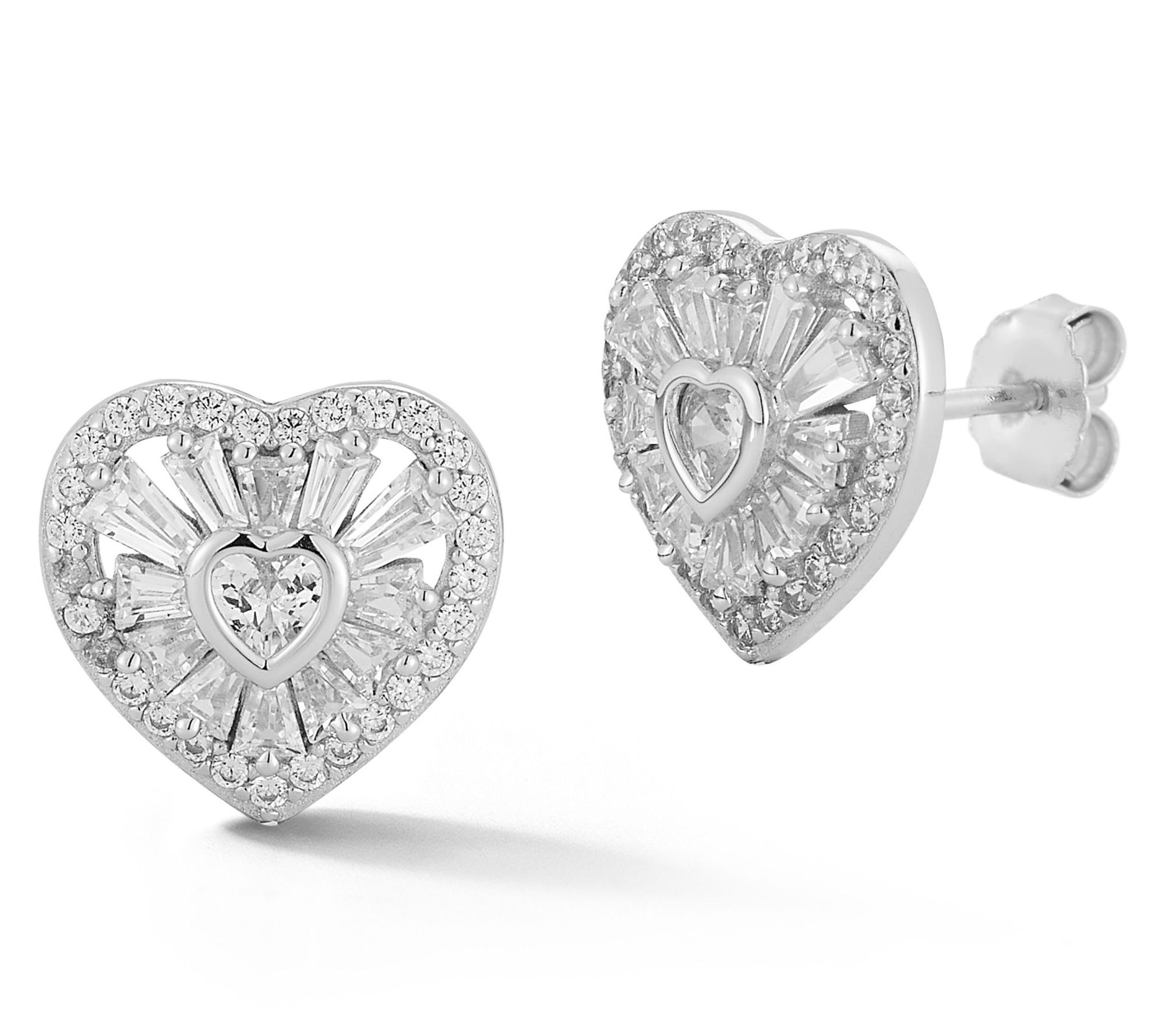 Sterlina Silver Pave Heart Stud Earrings, Sterling