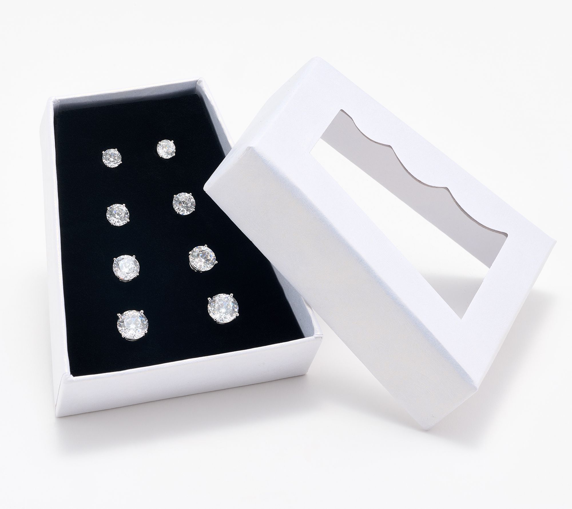 ハンドメイドnic Diamonique Classics Set of 4 100 Facet Stud Earrings, Sterl