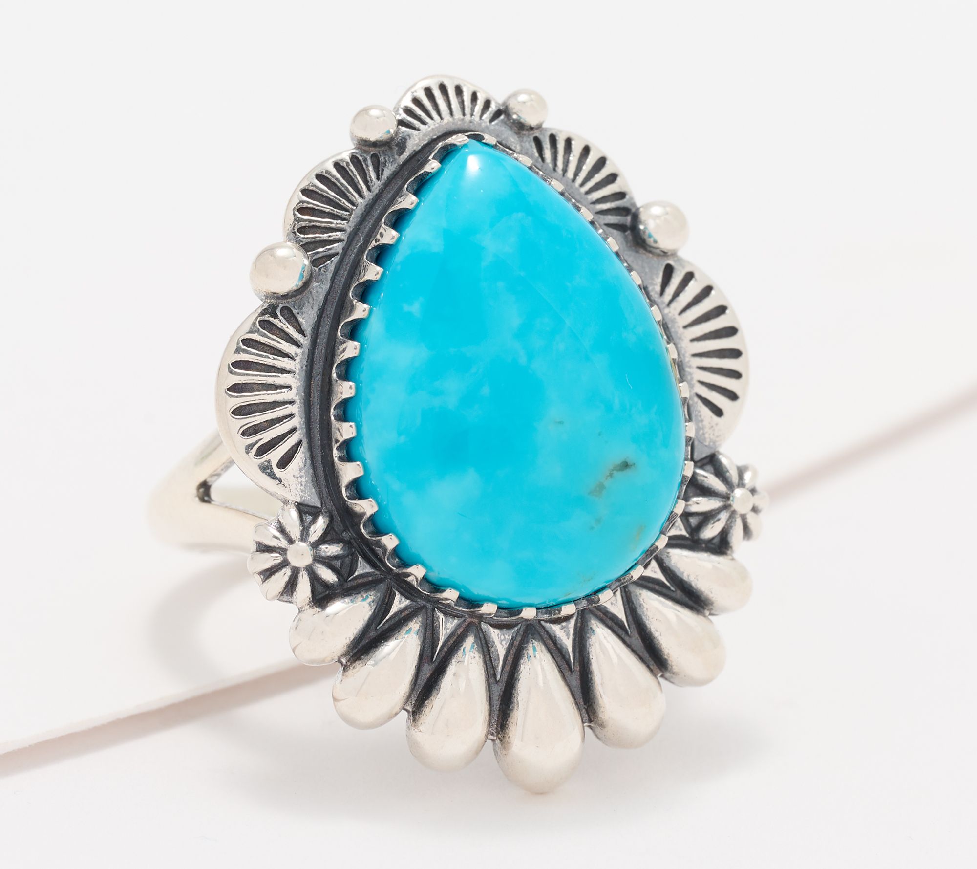 American West Sterling Silver Pear Kingman Turquoise Ring