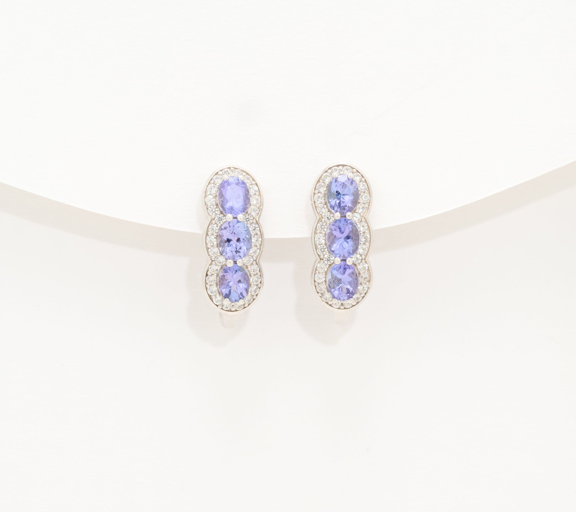 Affinity Gems Linear Design Gemstone & White Zircon J Hoops, Sterli