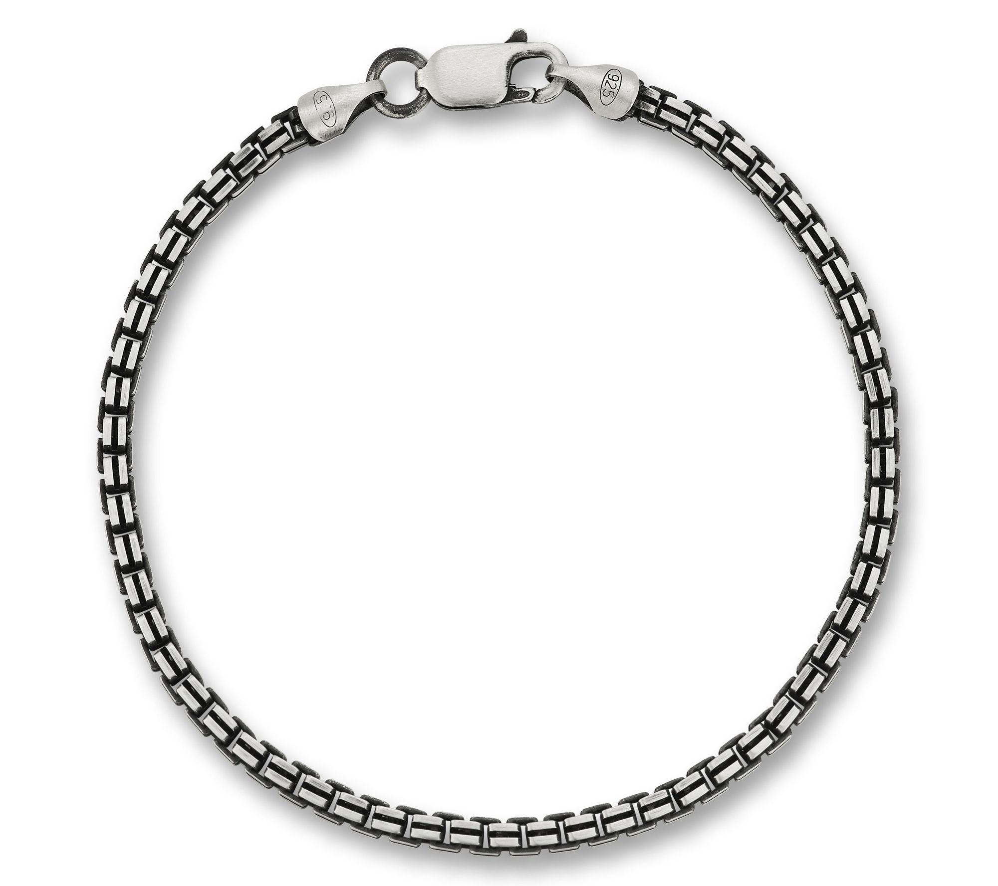 Italian Silver Men's 9" Oxidized Box Chain Bracelet, Sterling