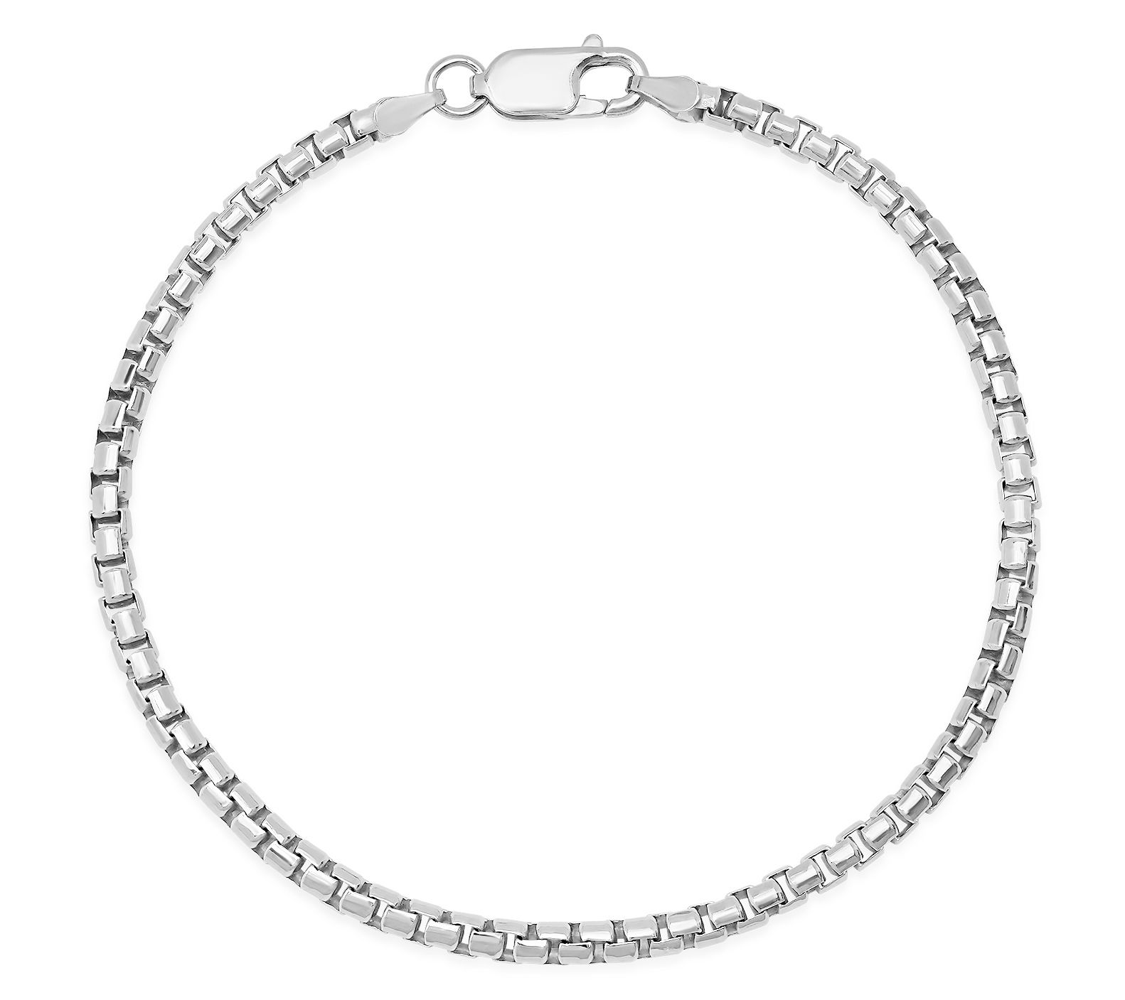 Italian Silver Men's 8-1/2" Round Box Chain Bracelet