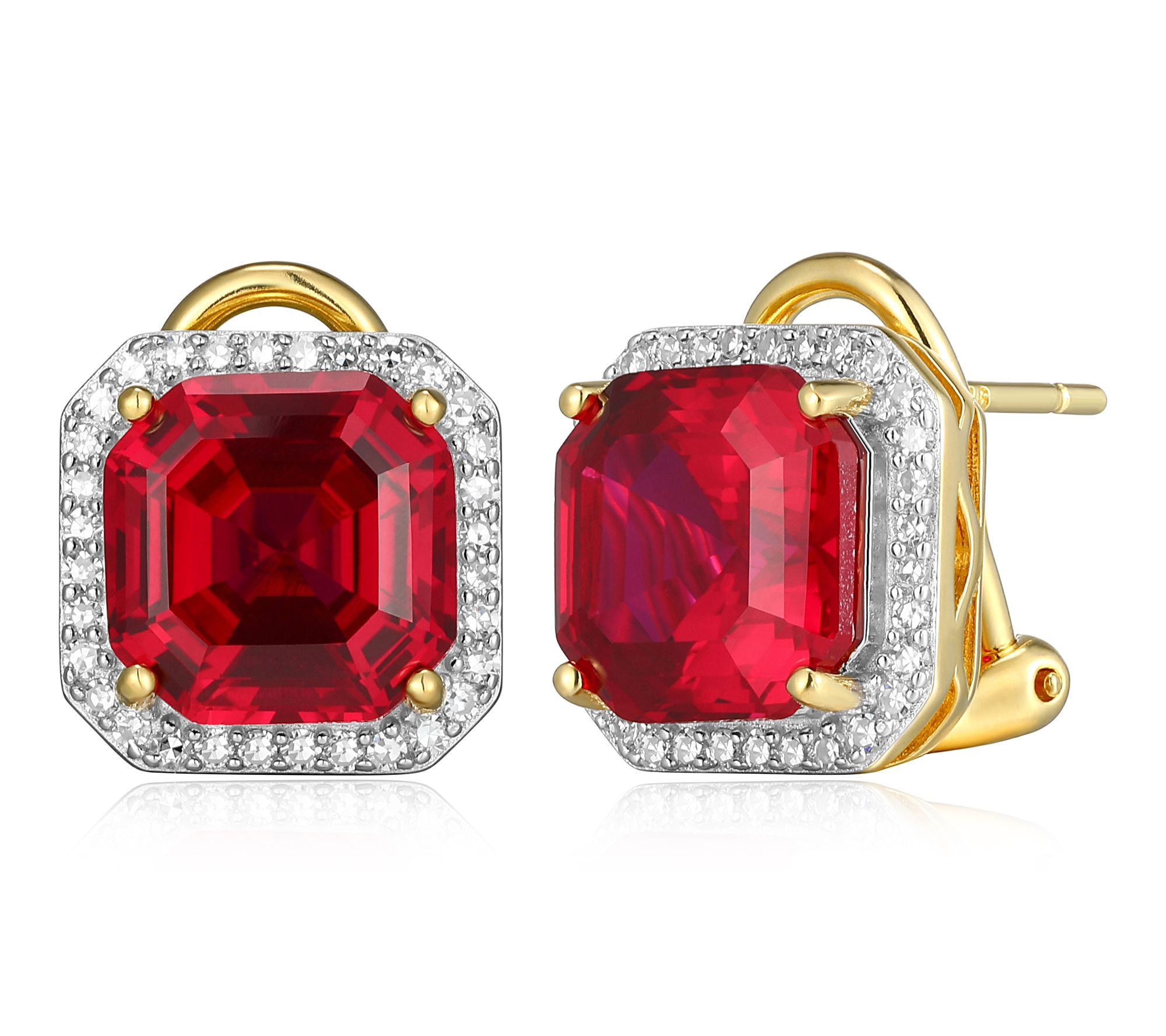 LuxLab Grown Ruby & Diamond Earrings, Sterling Silver