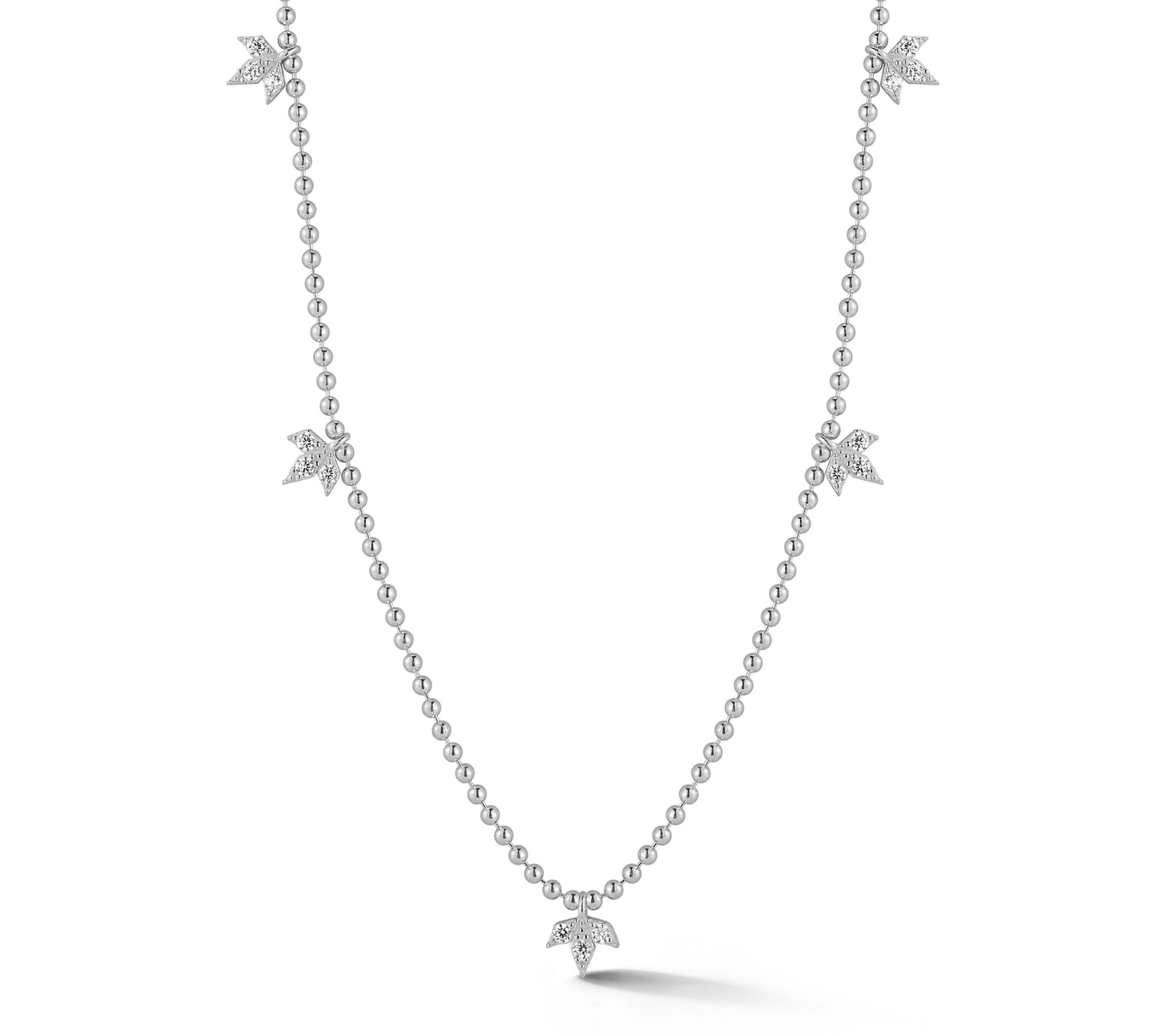 Sterlina Silver Pave Leaf Charm Necklace, Sterling