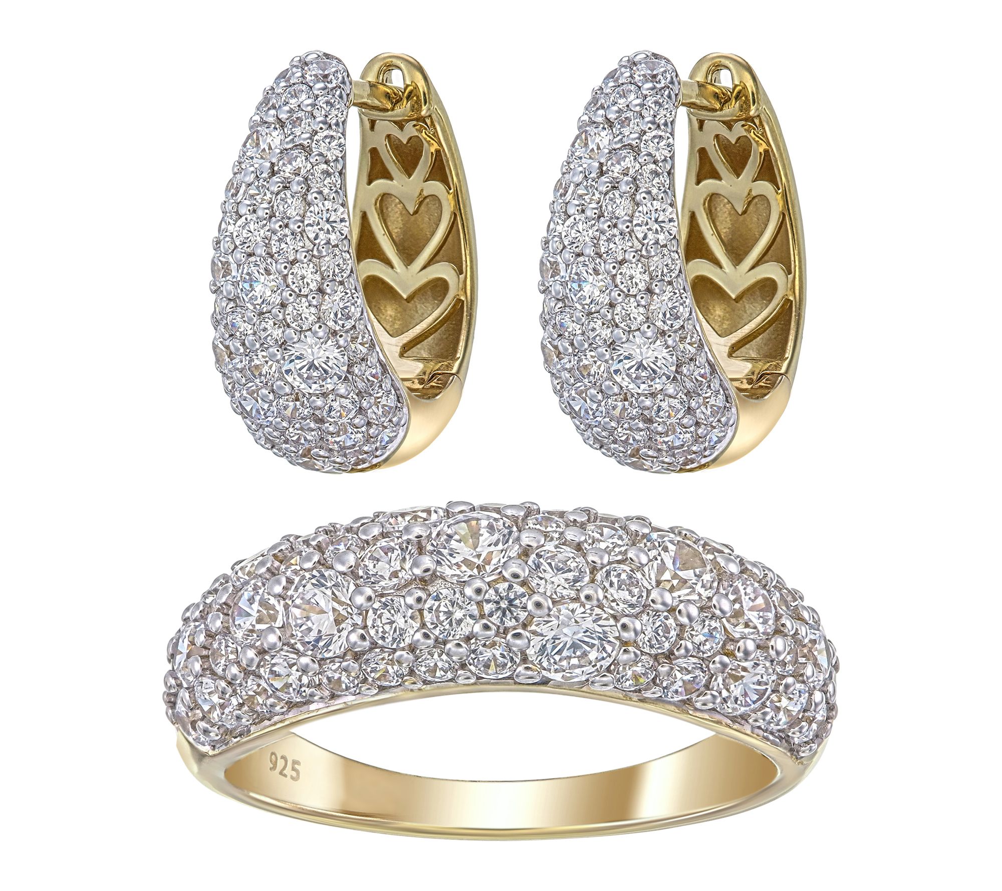 Diamonique x Jennifer Miller Ring & Earring Set, 14K Plated