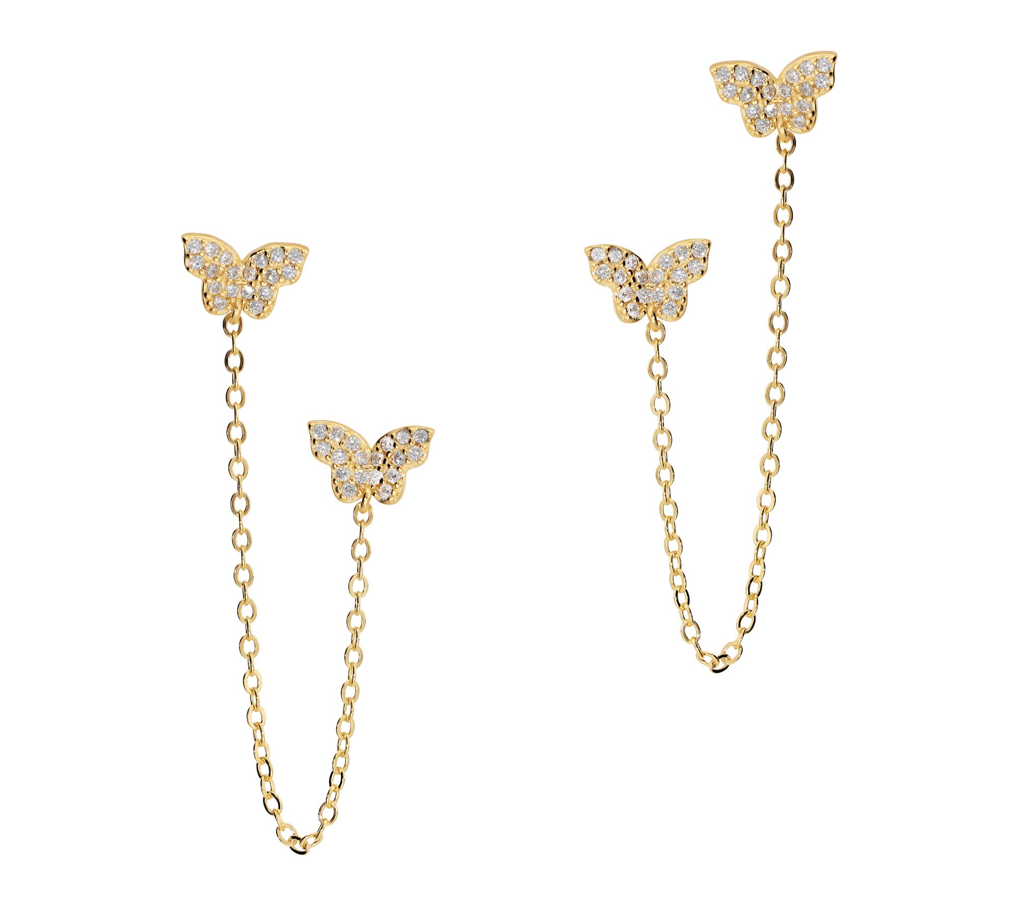 Diamonique Butterfly Chain Earrings, Sterling Silver