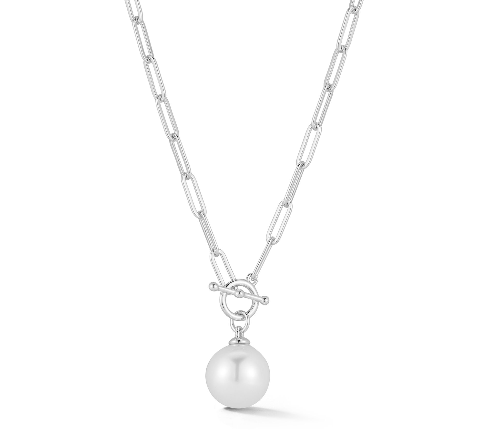 Sterlina Silver Round Cultured Pearl Toggle Necklace, Sterling