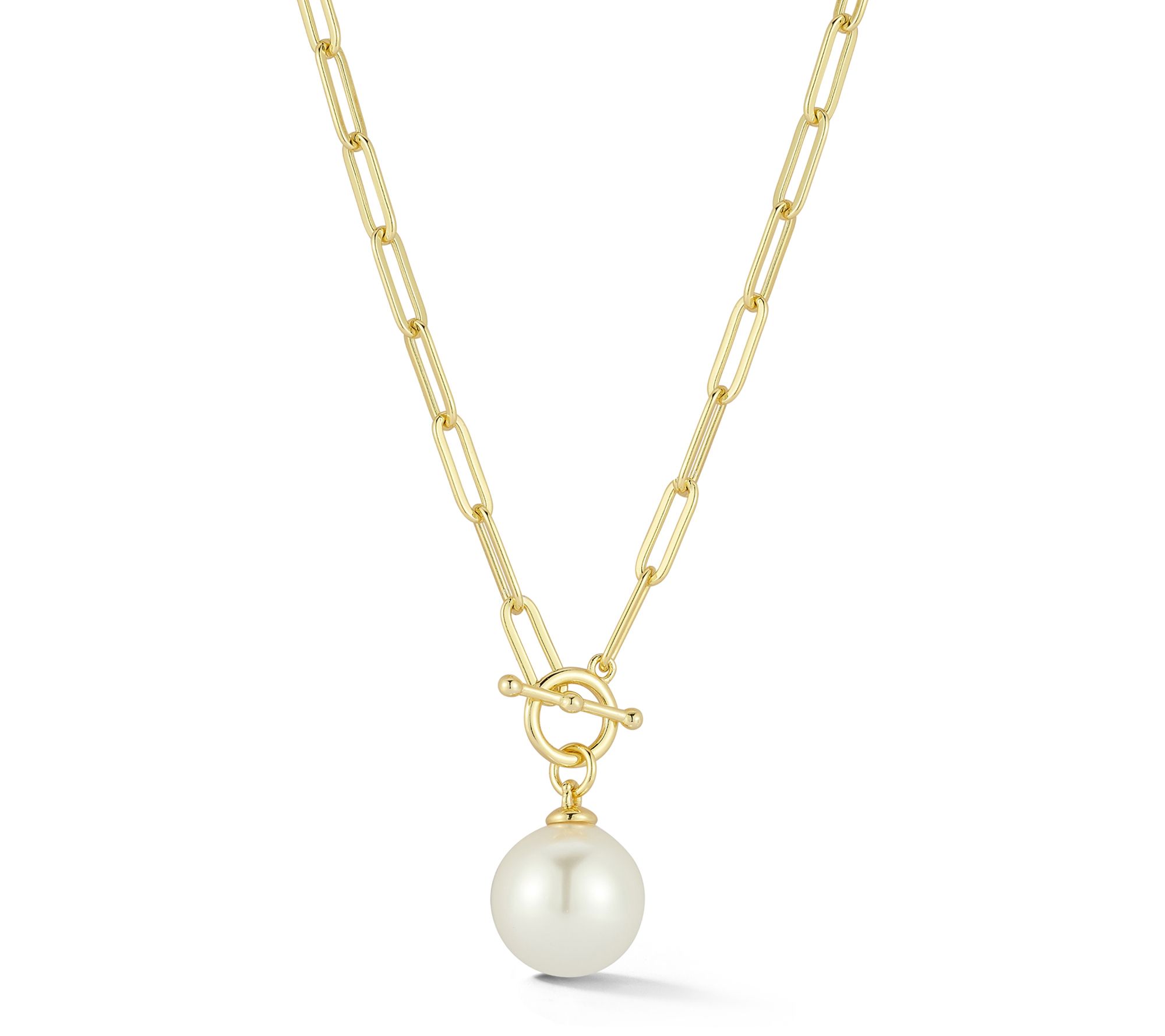 Sterlina Silver Round Cultured Pearl Toggle Nec klace, Sterling