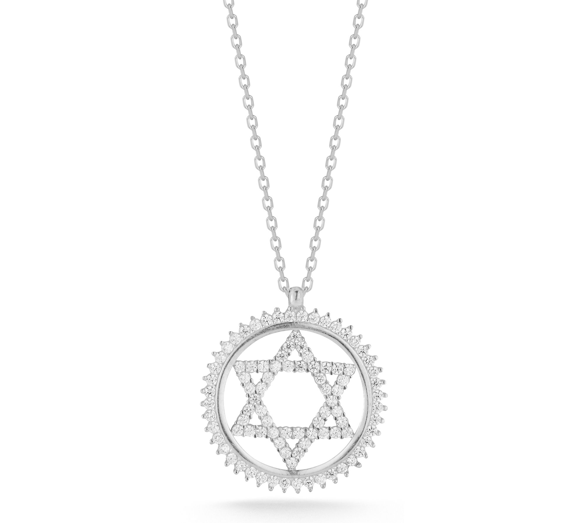 Sterlina Silver Pave Star of David Pendant w/Ch ain, Sterling