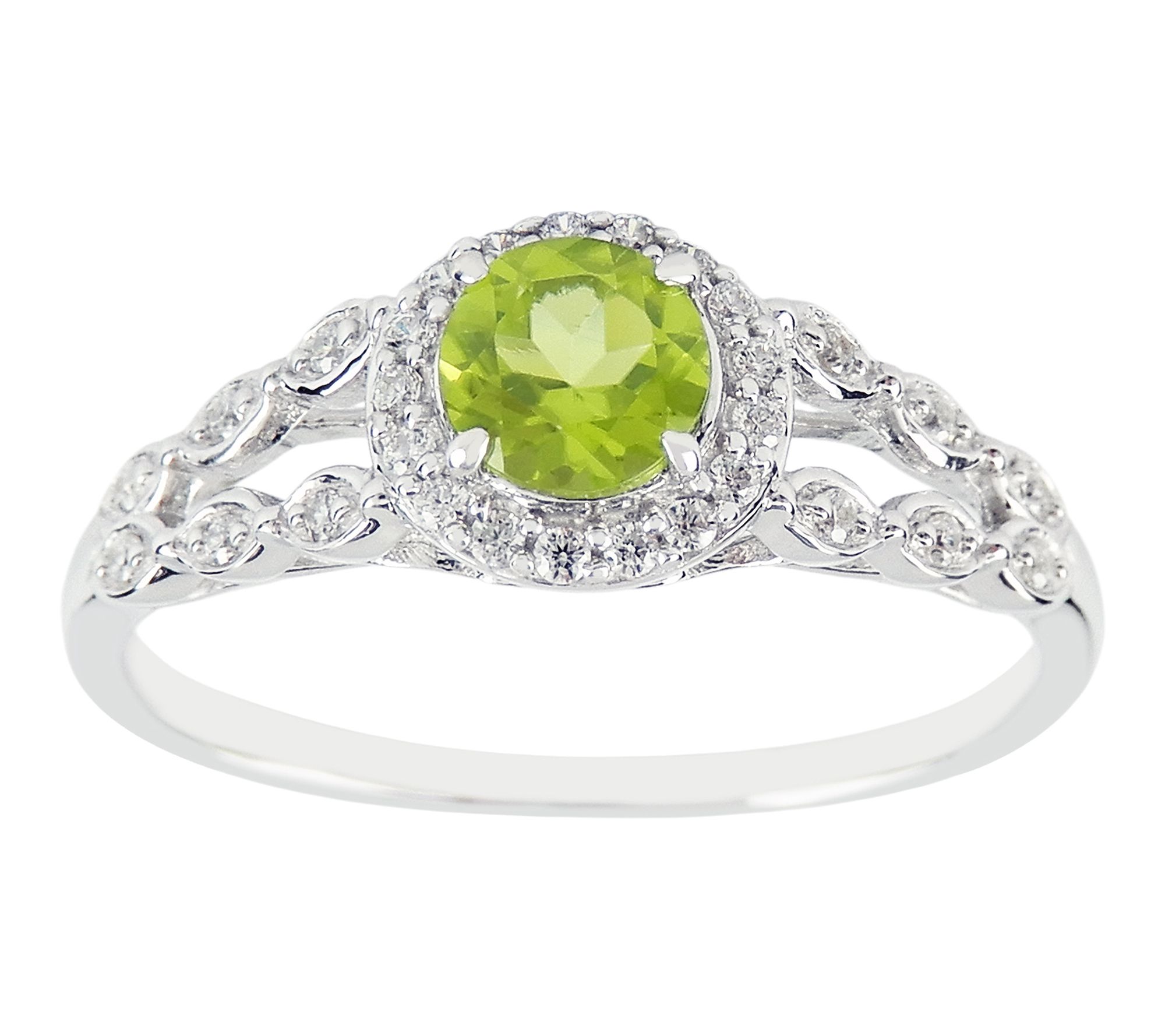 Diamonique & Peridot Open Band Ring, Sterling Silver