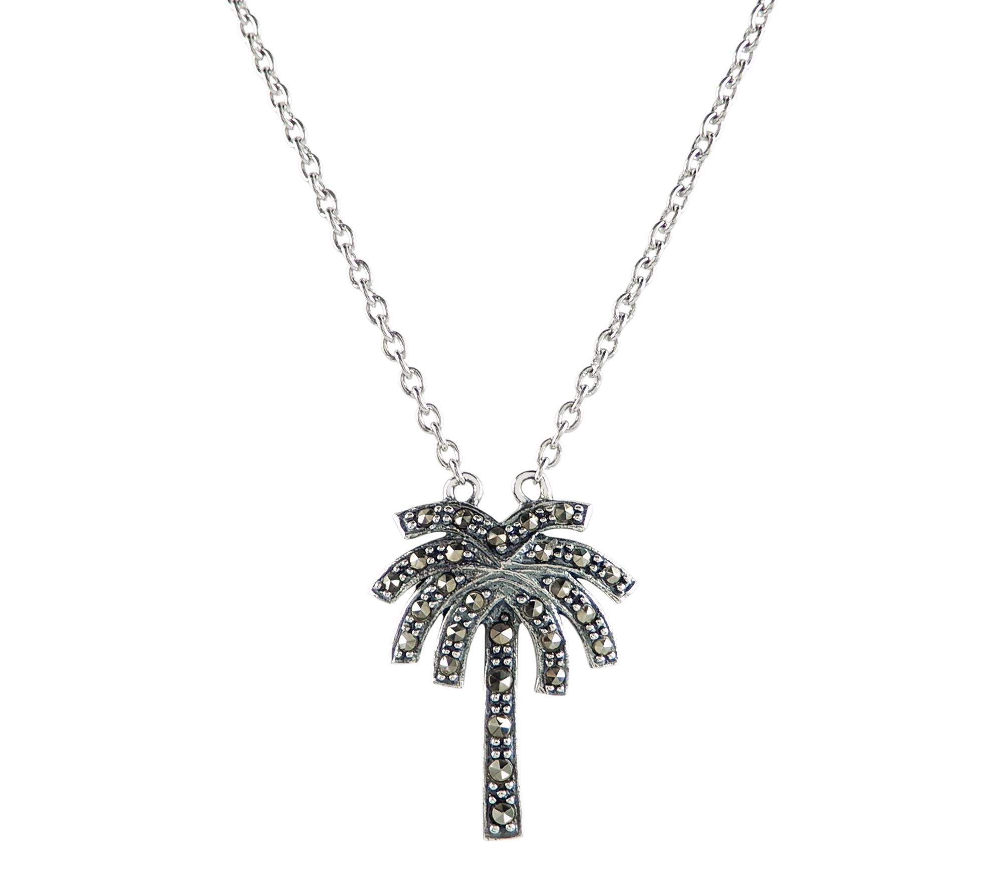 Suspicion Marcasite Palm Tree Pendant w/ Chain,Sterling
