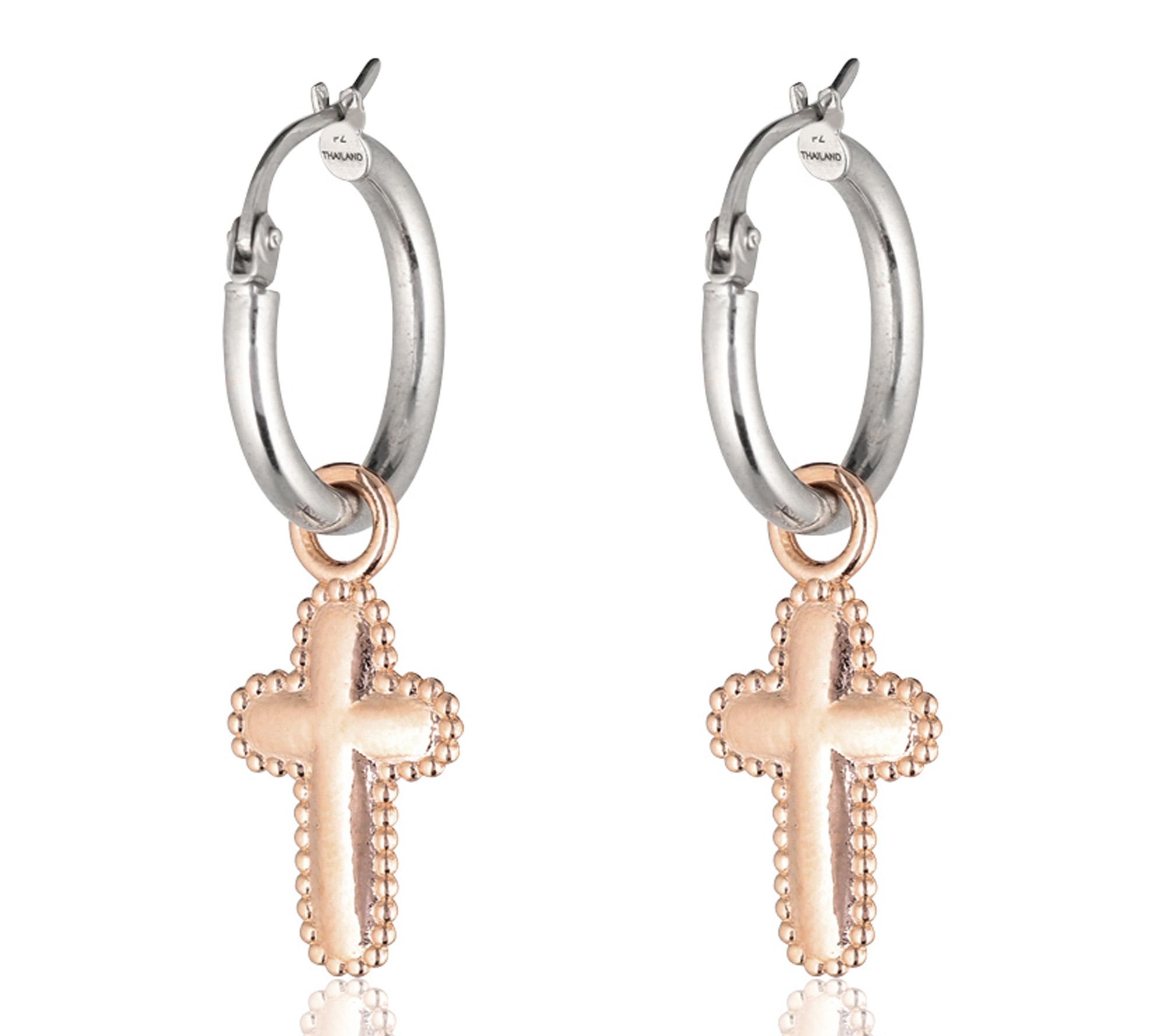 Or Paz Sterling Silver Cross Charm 3/4'' Hoop Earrings