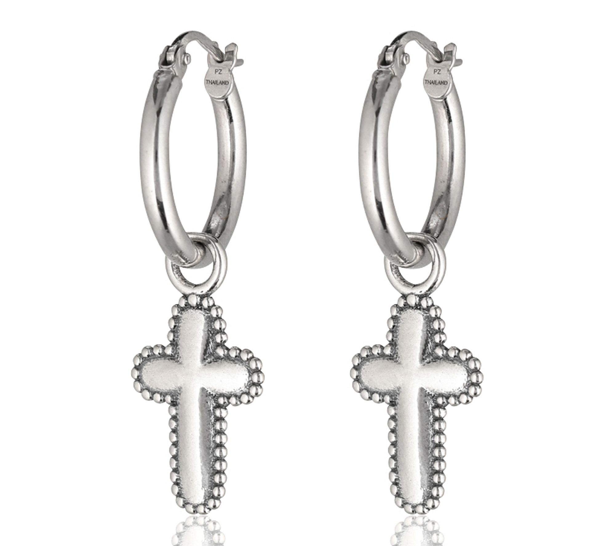 Or Paz Sterling Silver Cross Charm 3/4'' Hoop Earrings