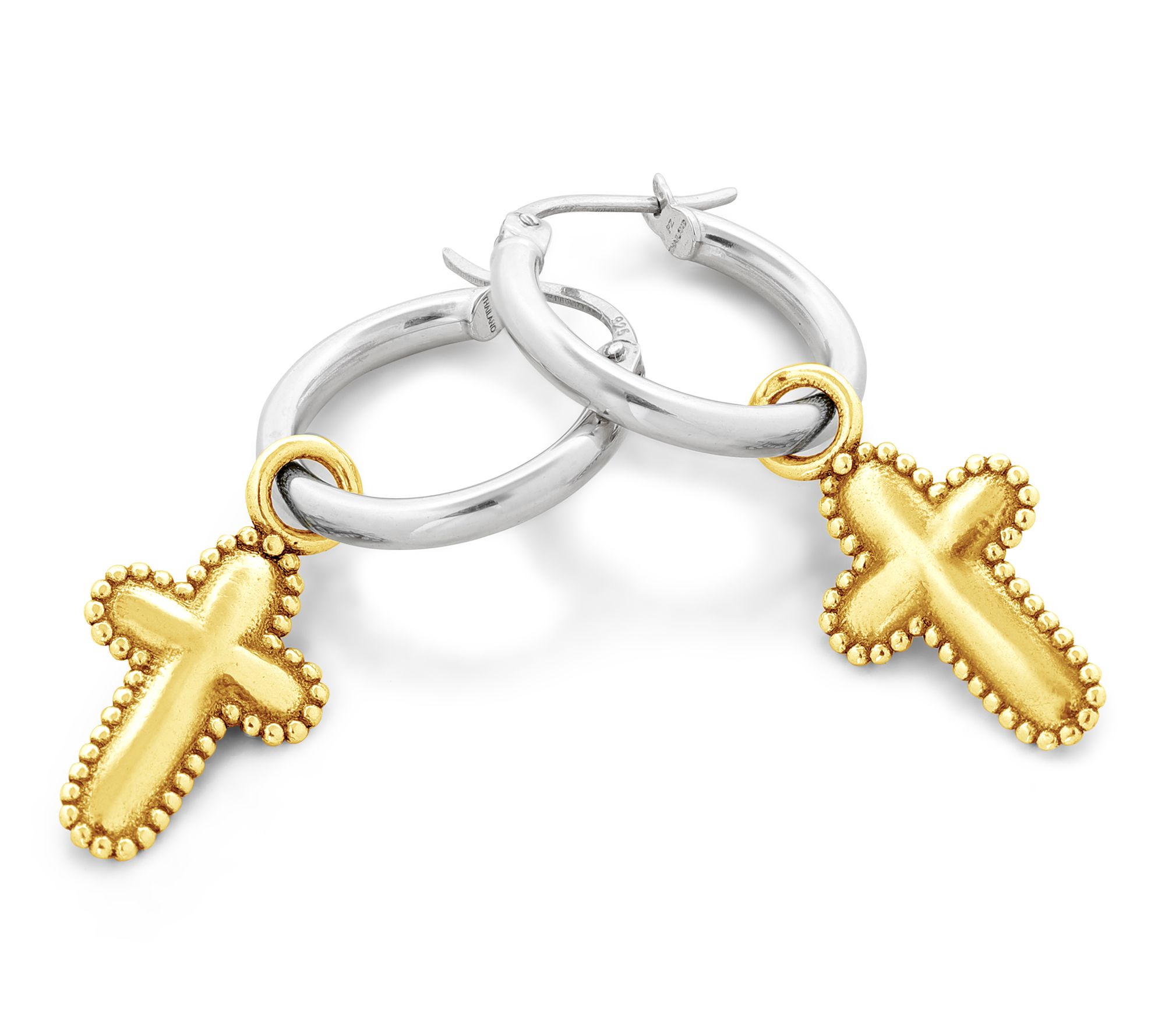 Or Paz Sterling Silver Cross Charm 3/4'' Hoop Earrings